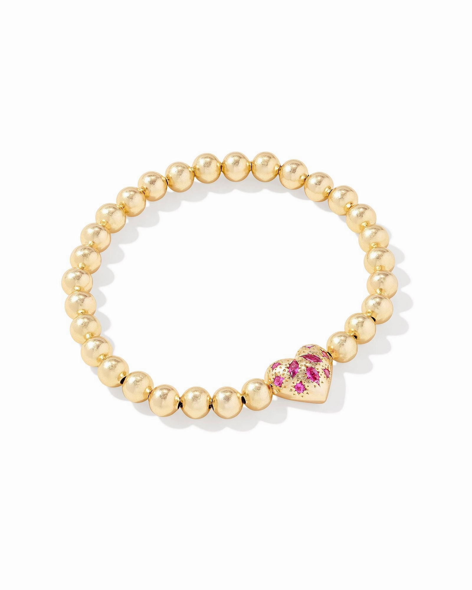Fine Finish Radiant Edge Kendra Scott Holland Gold Heart Stretch Bracelet in Pink Crystal
