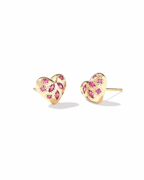 Office Ready Chic Mood Kendra Scott Holland Gold Heart Stud Earrings in Pink Crystal