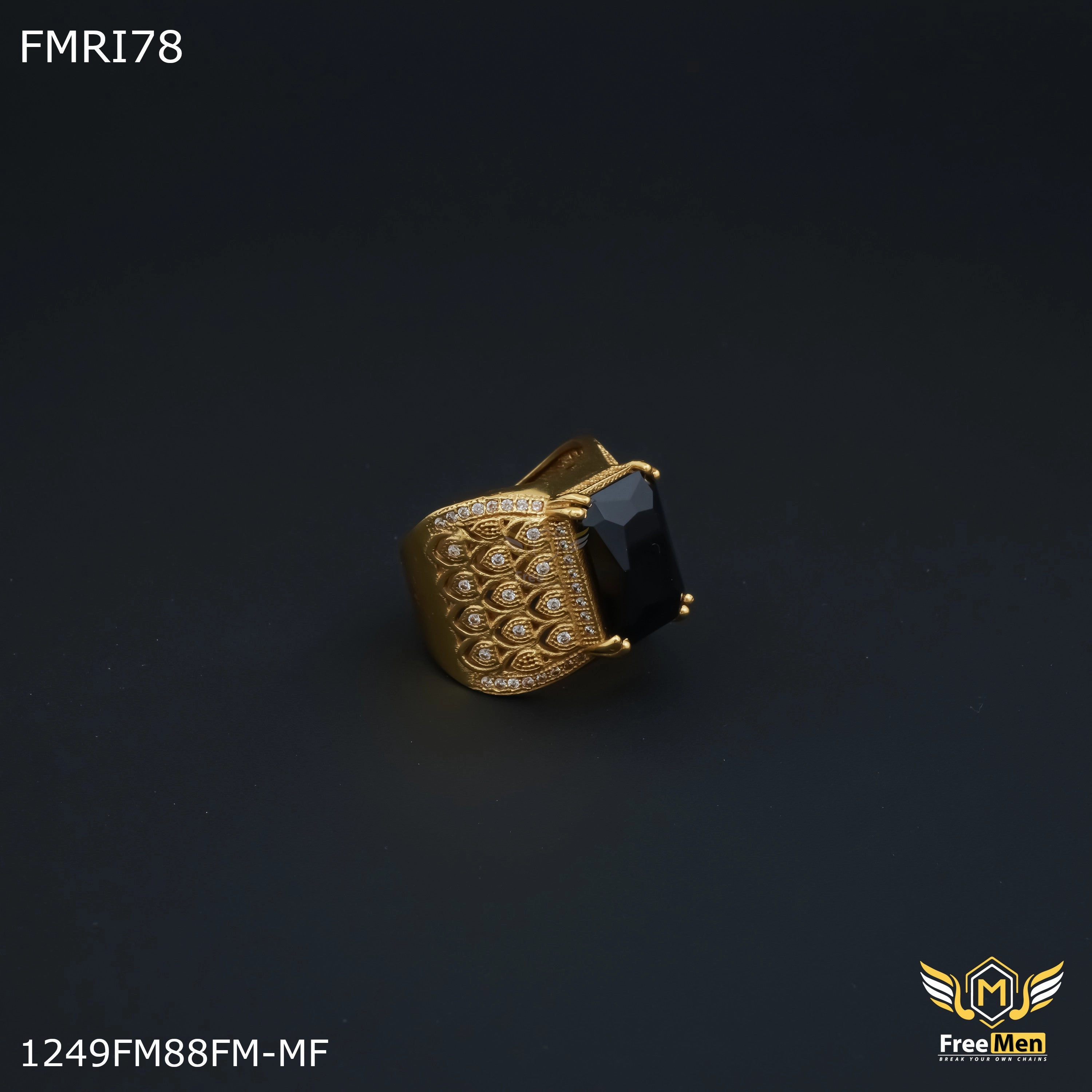 Freemen Black stone with morpich design golden ring for men - FMRI78 Creative Look Soft Finish