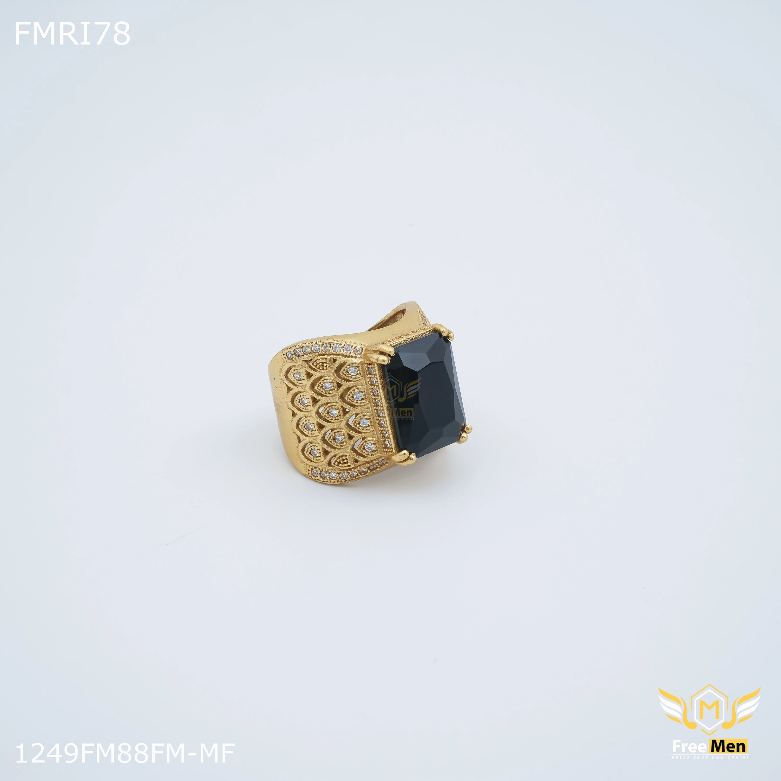 Freemen Black stone with morpich design golden ring for men - FMRI78 Everyday Gift Golden Touch