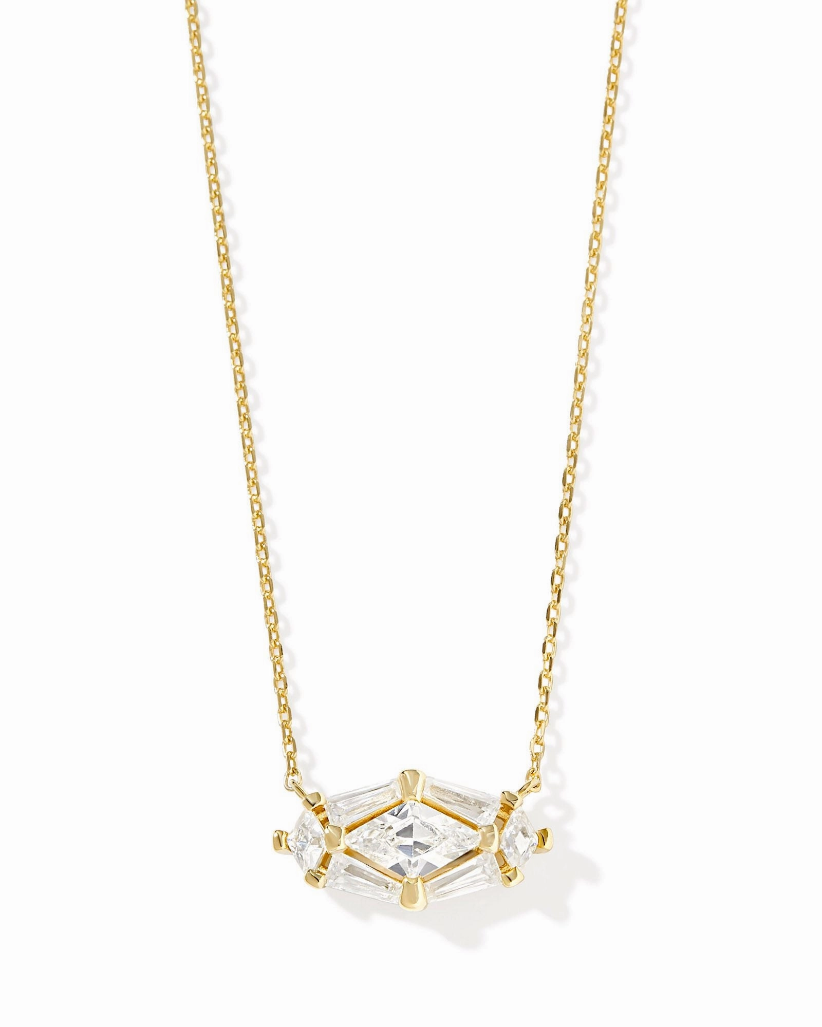 Night Glam Kendra Scott Lindy Rae Elisa Gold Short Pendant Necklace in White Crystal