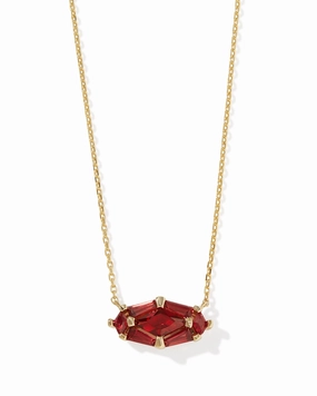 Kendra Scott Lindy Rae Elisa Gold Short Pendant Necklace in Red Crystal Cool Fit Dainty Accessory