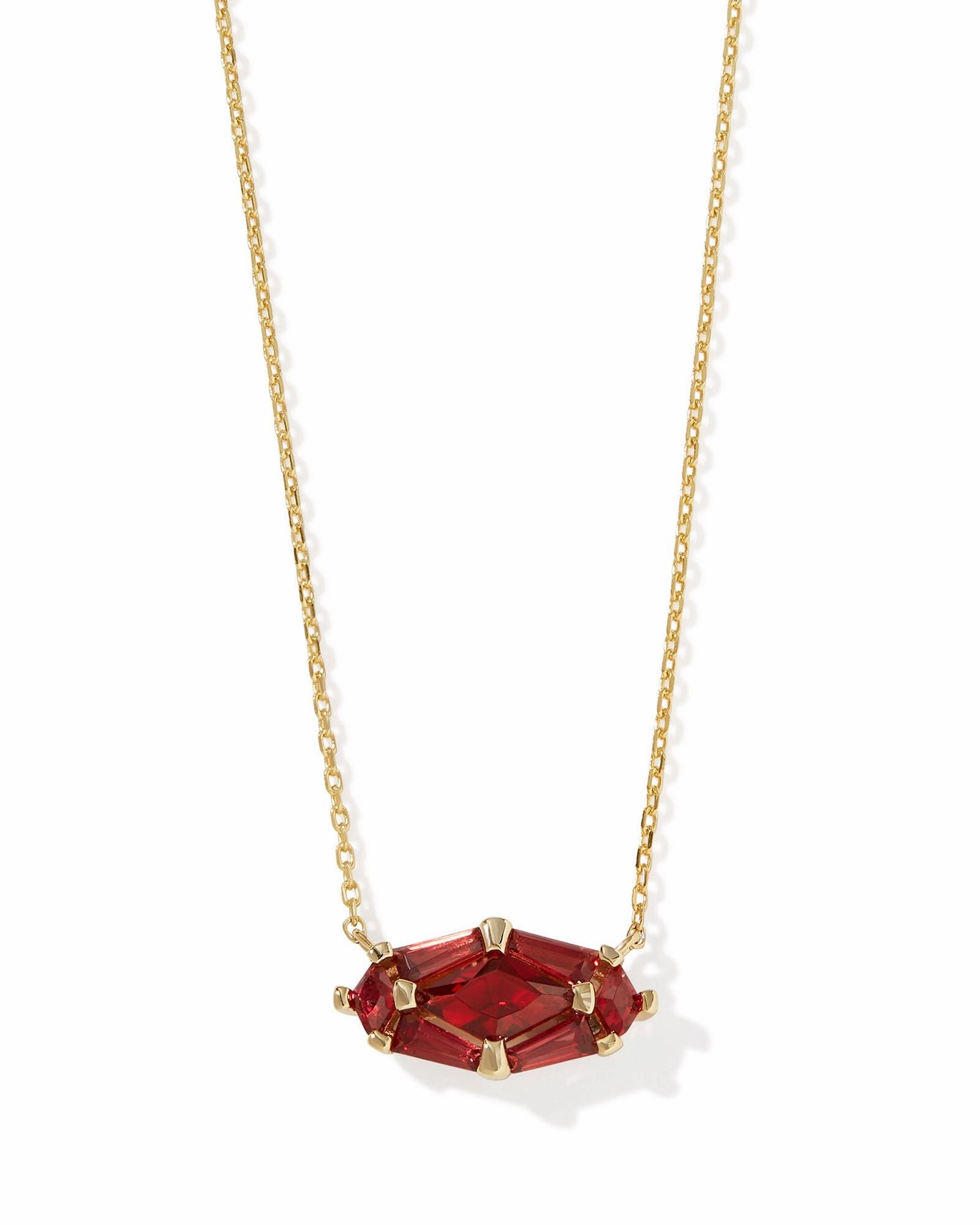 Kendra Scott Lindy Rae Elisa Gold Short Pendant Necklace in Red Crystal Cool Fit Dainty Accessory