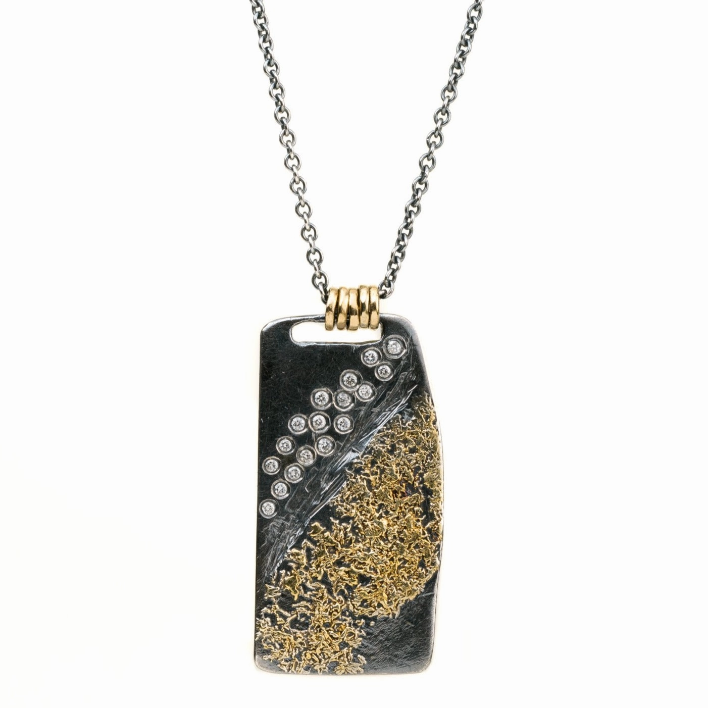 Boulder Diamond Necklace - 22k/18k Gold, Oxidized Silver   Reclaimed Diamonds Graceful Finish
