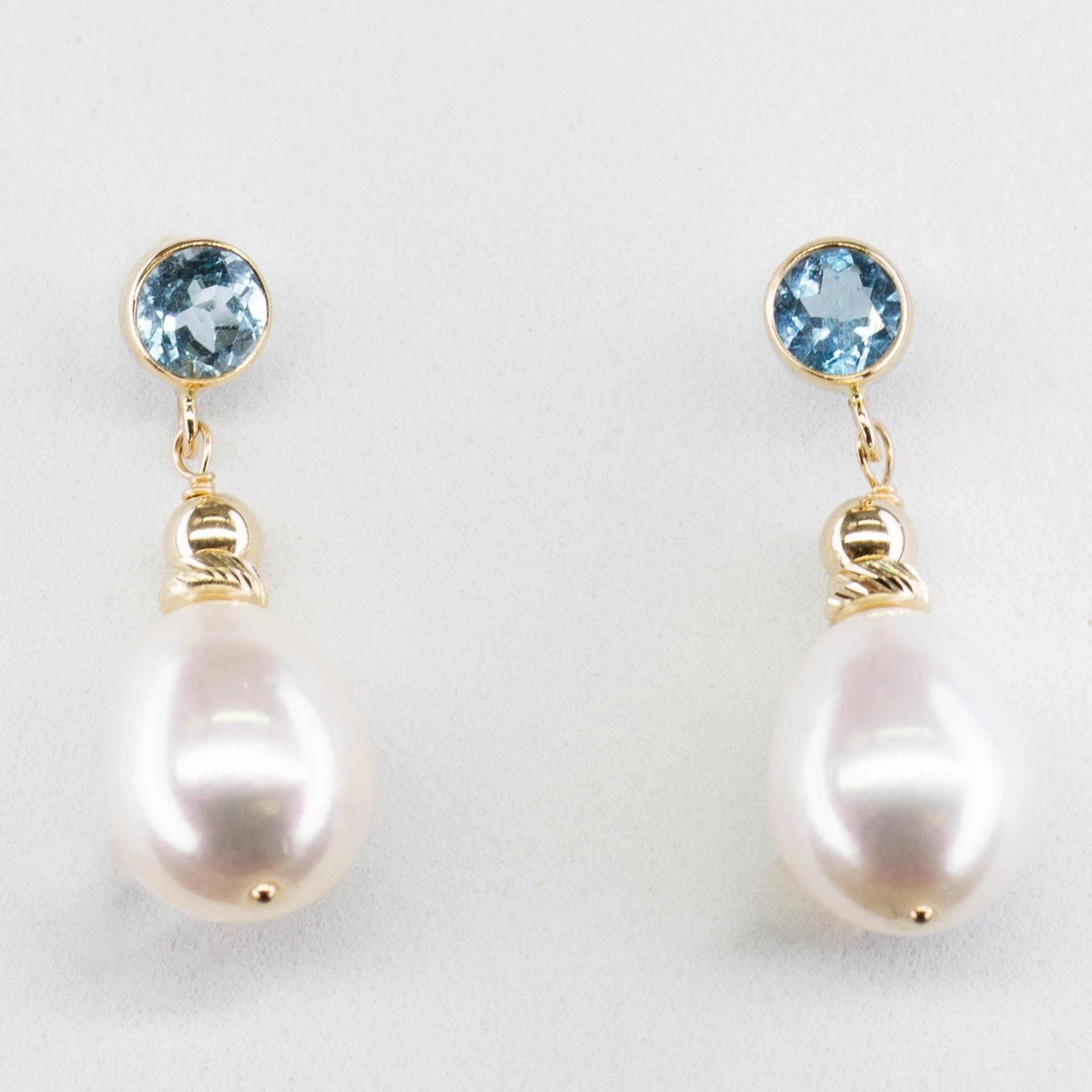 Expressive Highlight Runway Inspired '100 Ways' Swiss Blue Topaz & Pearl Drop Earrings | 3.50ctw, 0.60ctw |