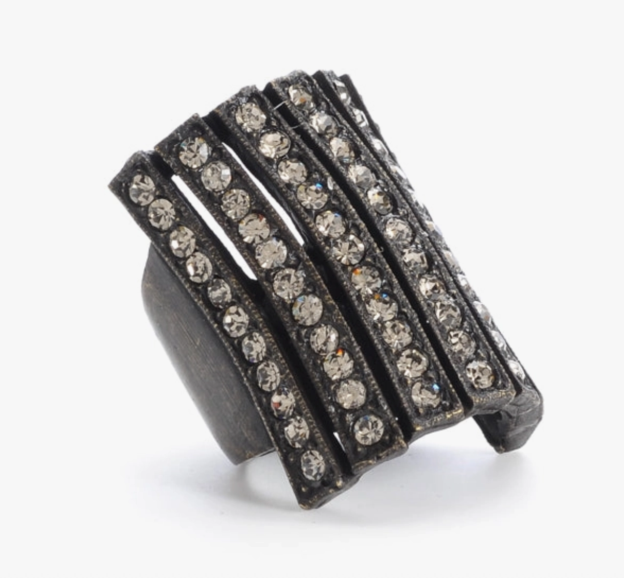 Crystal Shield Cocktail Ring - Antique Brass Finish Feminine Glow Party essential