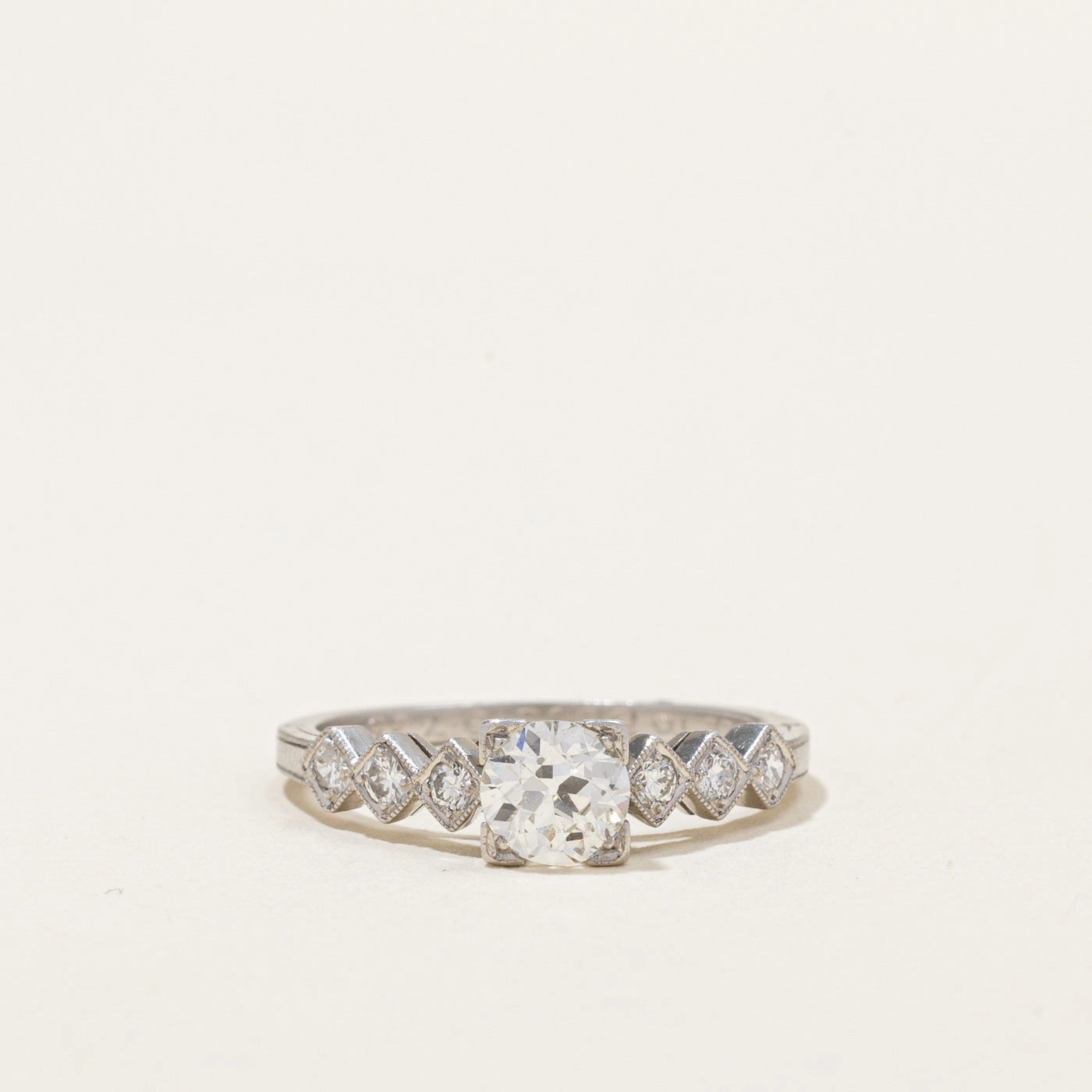 1935 Diamond Art Deco Engraved Engagement Ring | 0.54ctw | SZ 4.5 | Holiday Glow