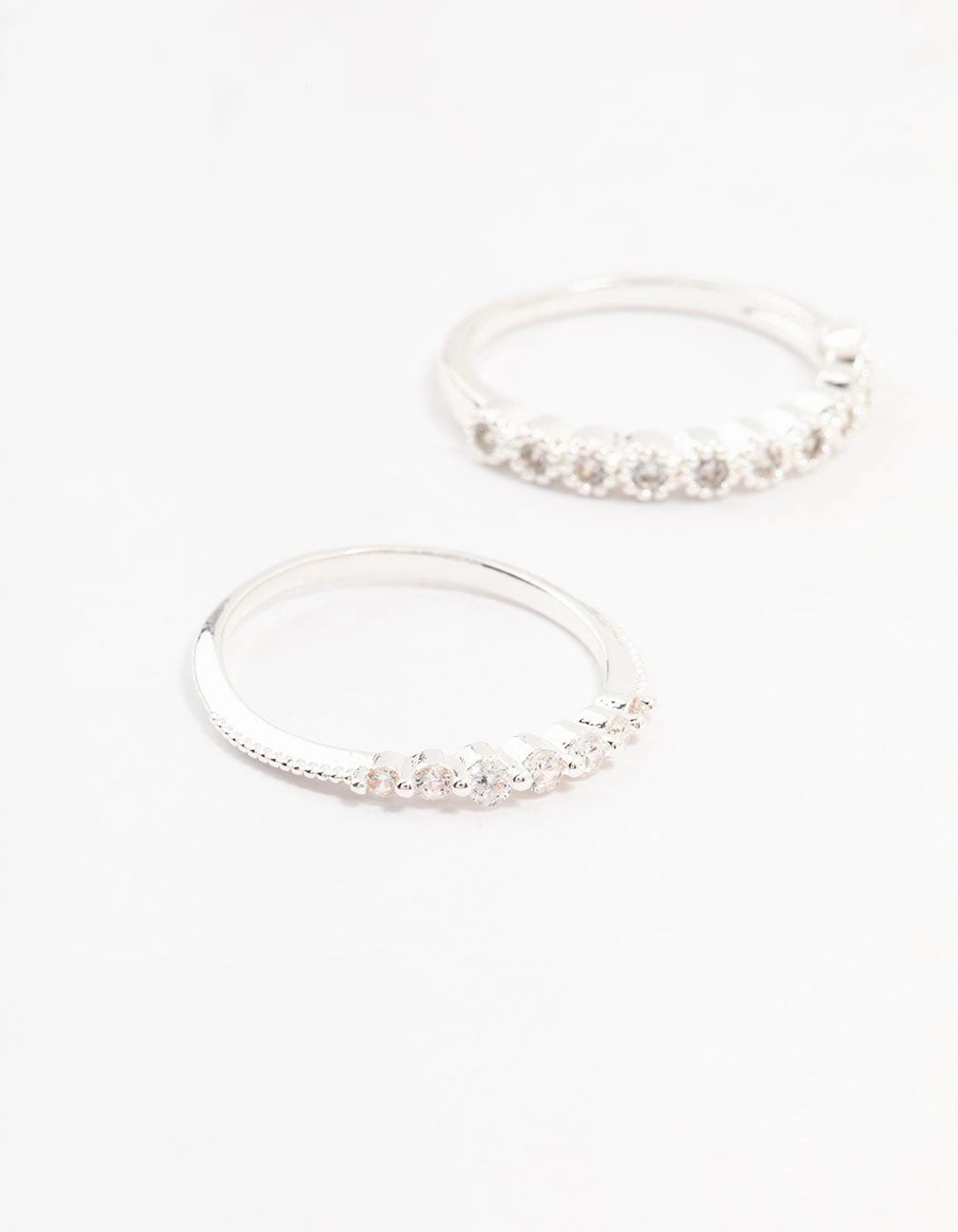 Anniversary Present Silver Plated Fine Round Cubic Zirconia Stacking Rings 3-Pack