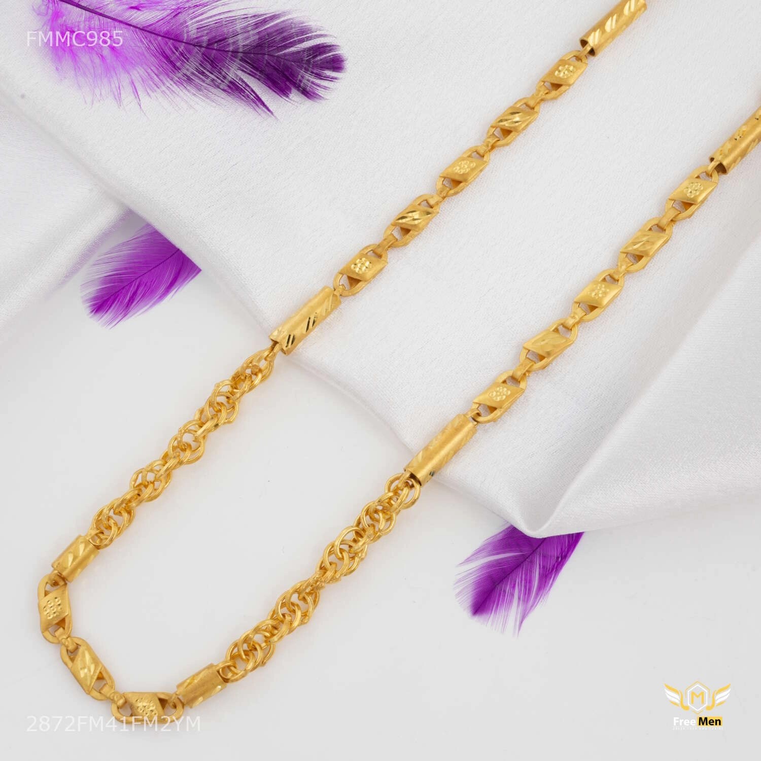 Textile Shine Sophisticated Accent Indo Pipe with Flower gold plated Chain - FMGC985