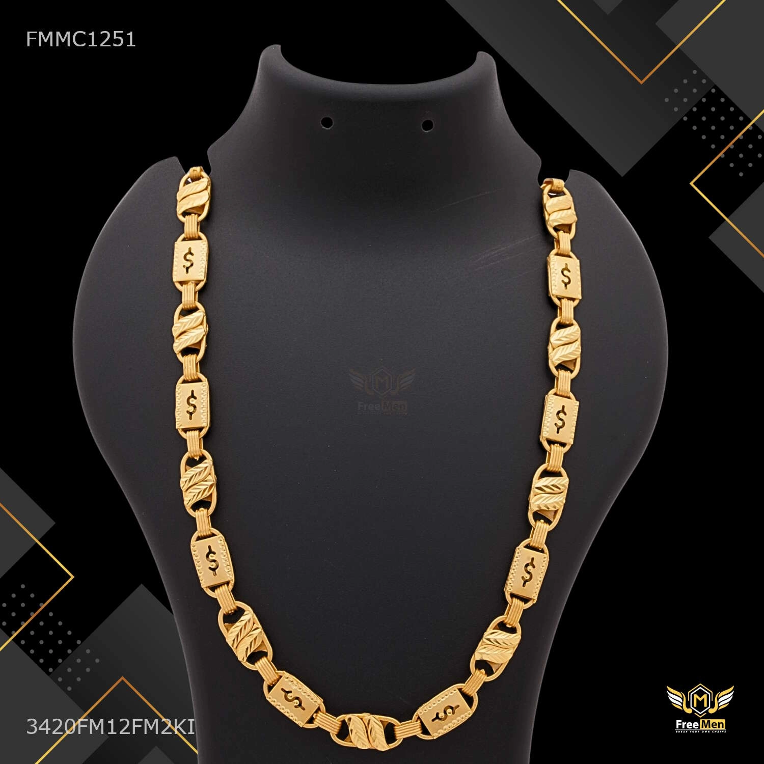 Shini Leaf Lotus with Doller Nawabi Chain for Man - FMMC1251 Distinctive Craft