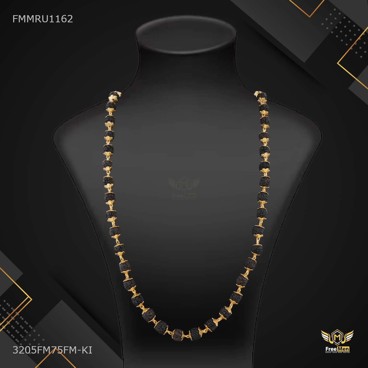 Designer Shini Black Golden Cap Rudraksha mala - FMMRU1162 Premium Quality Timeless Fit