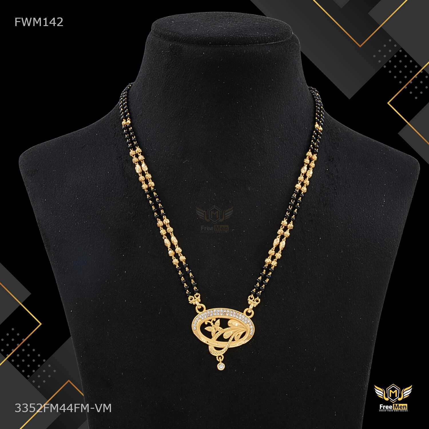 Designer Two Line Mini Butterfly Golden Mangalsutra for women - FWM142 Evening Sparkle