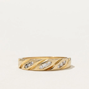 Elegant Charm Diagonal Set Diamond Grooved Band | 0.10ctw | SZ 5