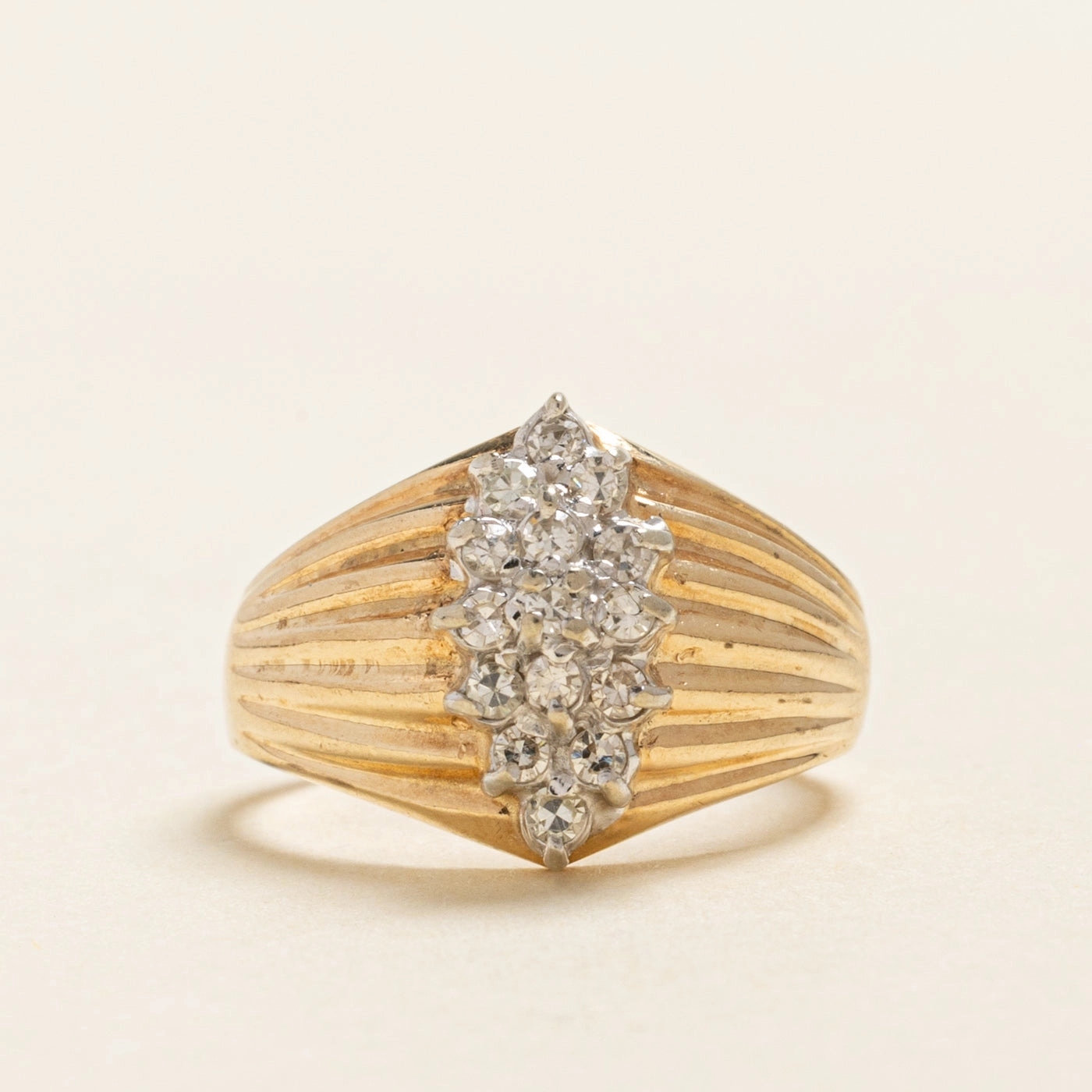 Mature Style Elegant Form Diamond Cluster Grooved Dome Ring | 0.22ctw | SZ 3.25