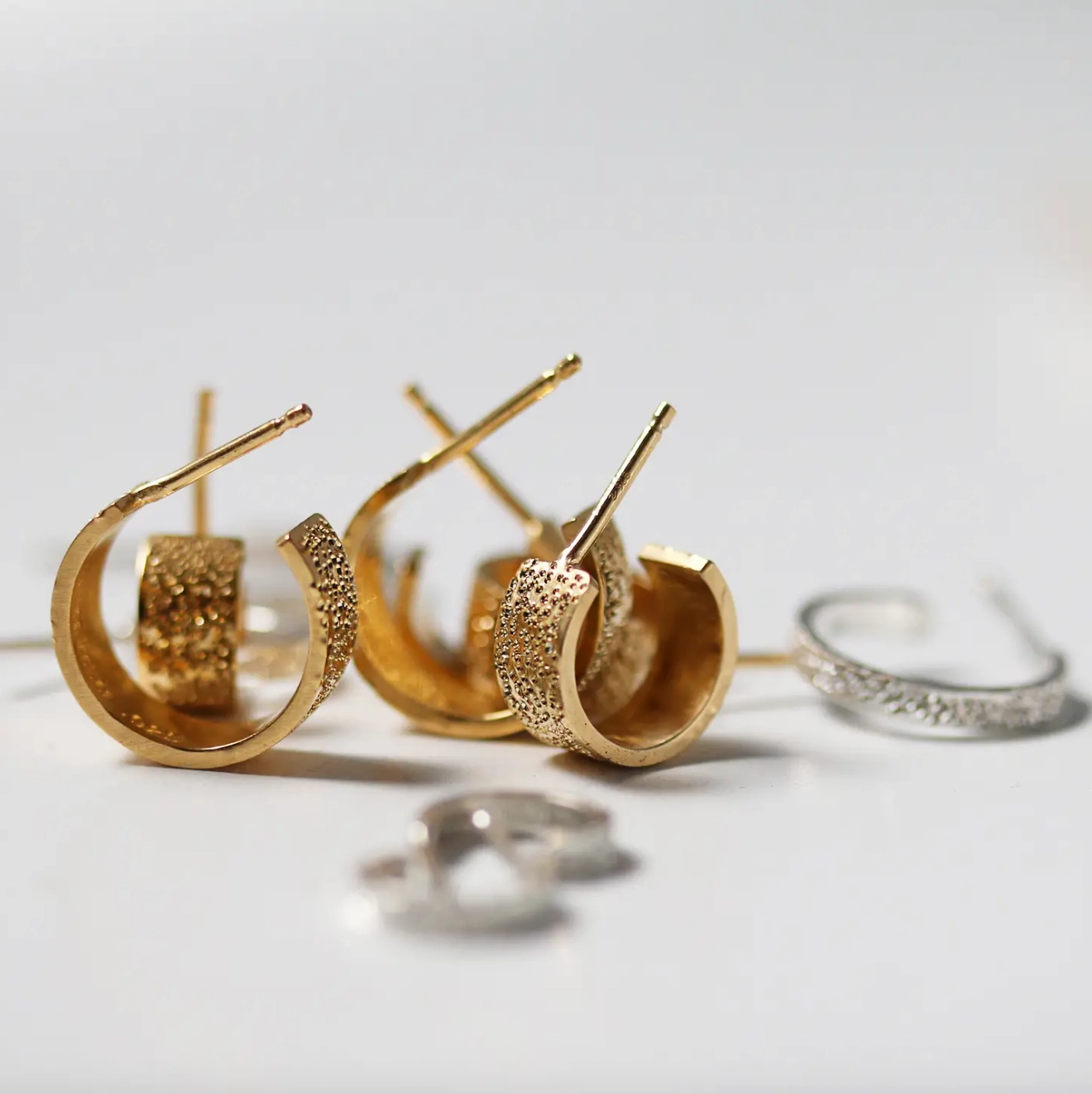 Fashion Form Minimal Edge Diamond Dusted Chubby Huggie Hoops