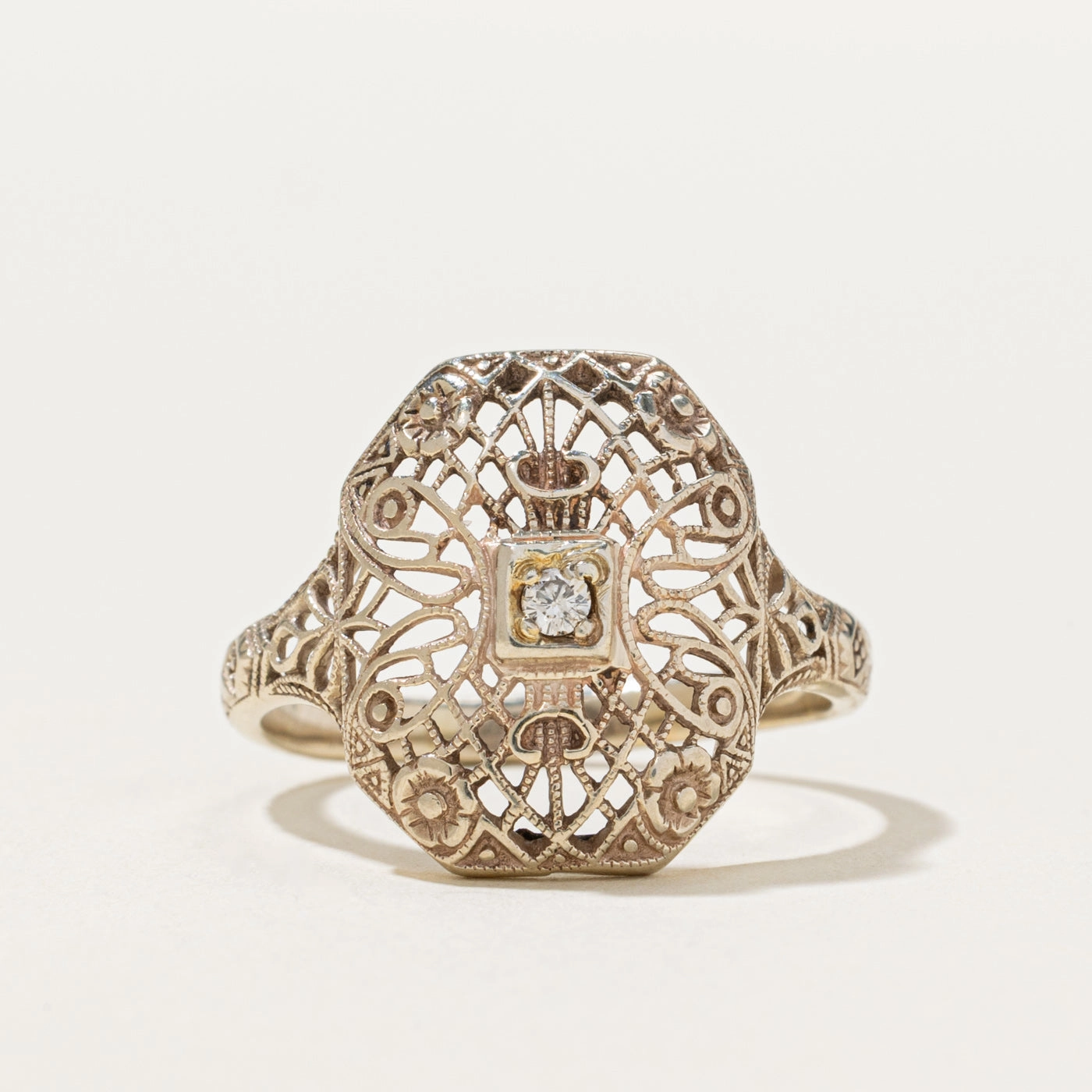 Bridal Style Clean Aesthetic Diamond Ornate Openwork Ring | 0.04ct | SZ 8