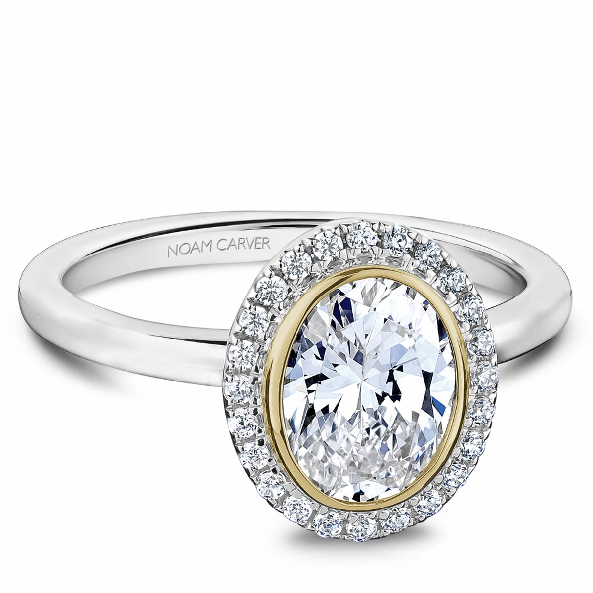 Noam Carver Bezel Diamond Engagement Ring Setting in White and Yellow Gold Fantastic Jewelry Clean Accent