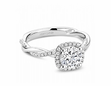 Noam Carver Round Center Side Stone Diamond Engagement Ring Setting in 14K White Gold (.28ctw) Daily Accent