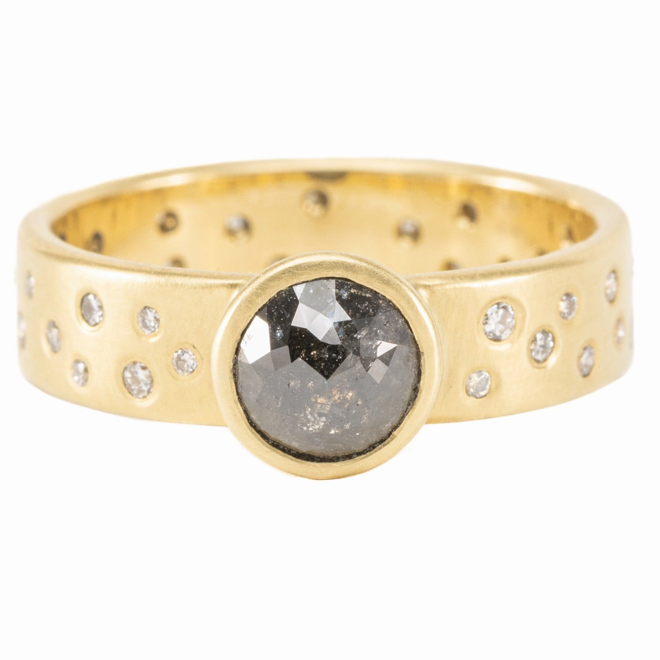 OOAK Round Rose Cut Black Diamond Ring   Scattered VS Diamonds - 18k Gold   Diamonds  6.75 Utilitarian Design