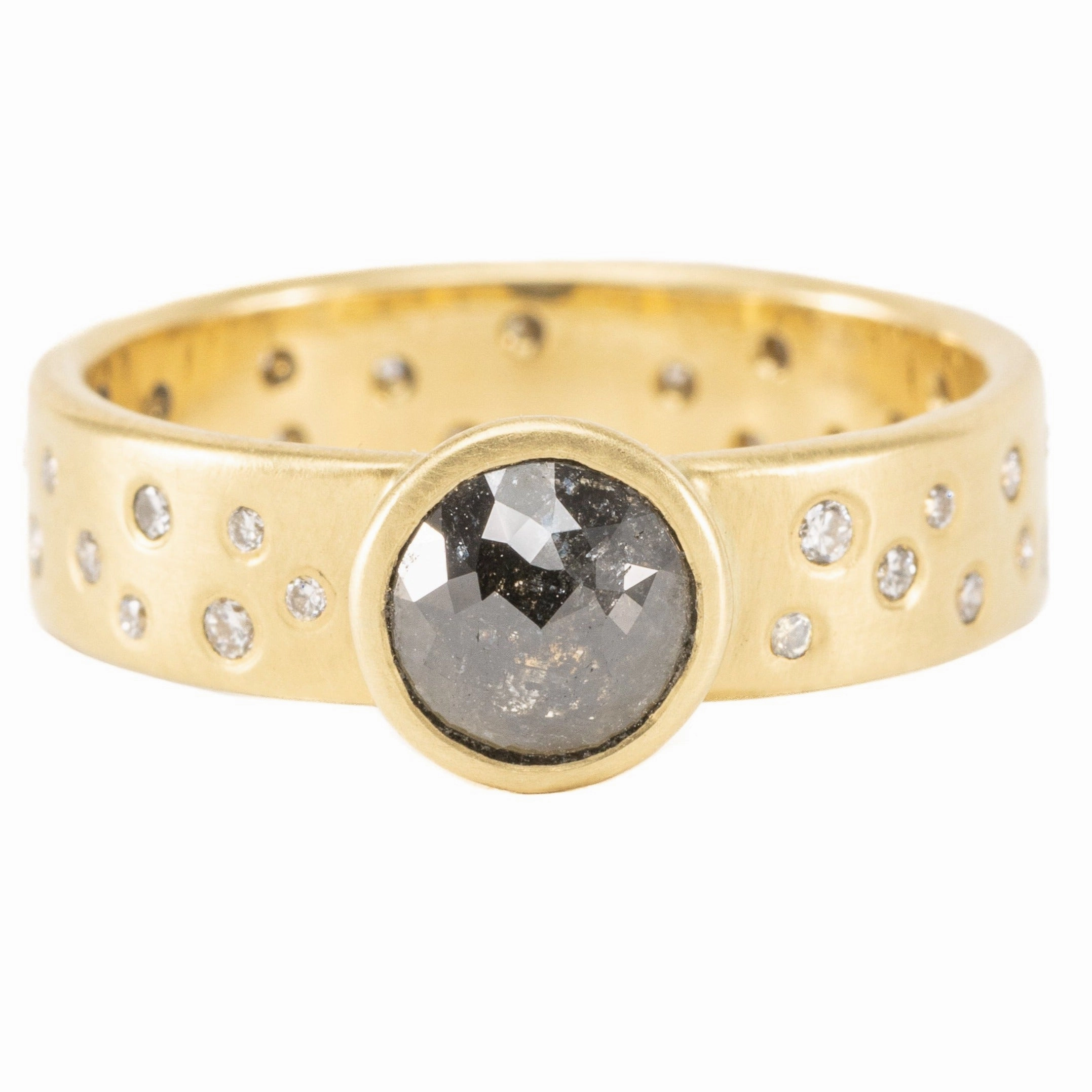 OOAK Round Rose Cut Black Diamond Ring   Scattered VS Diamonds - 18k Gold   Diamonds  6.75 Stylish Fashion Fresh Light