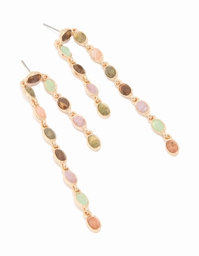 Wedding Look Gold Multicoloured Beaded Asymmetrical Drop Earrings