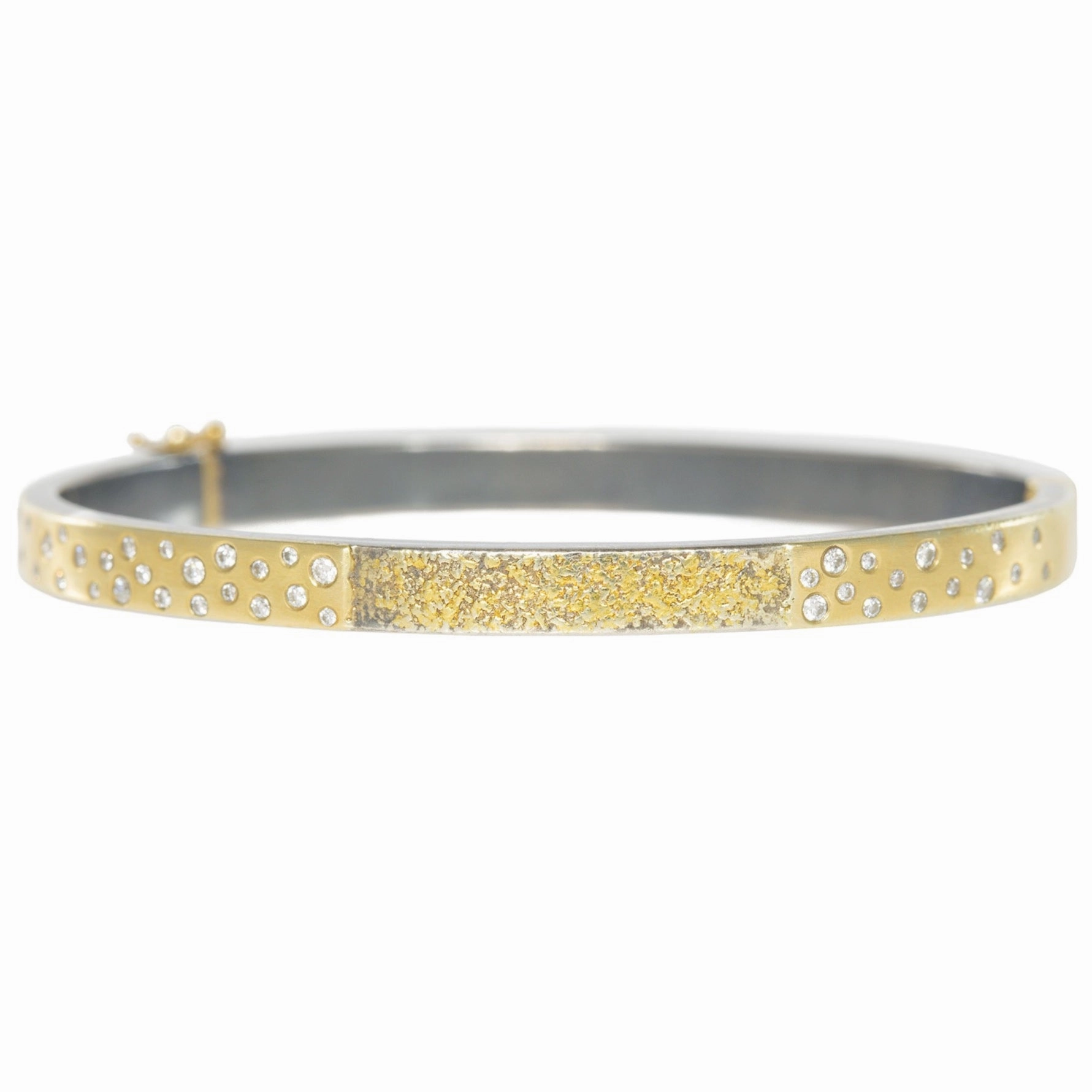 KMJ Essential Hinged Bangle   Diamonds - 22ky, 18ky, Oxidized Silver   VS Diamonds Smooth Surface