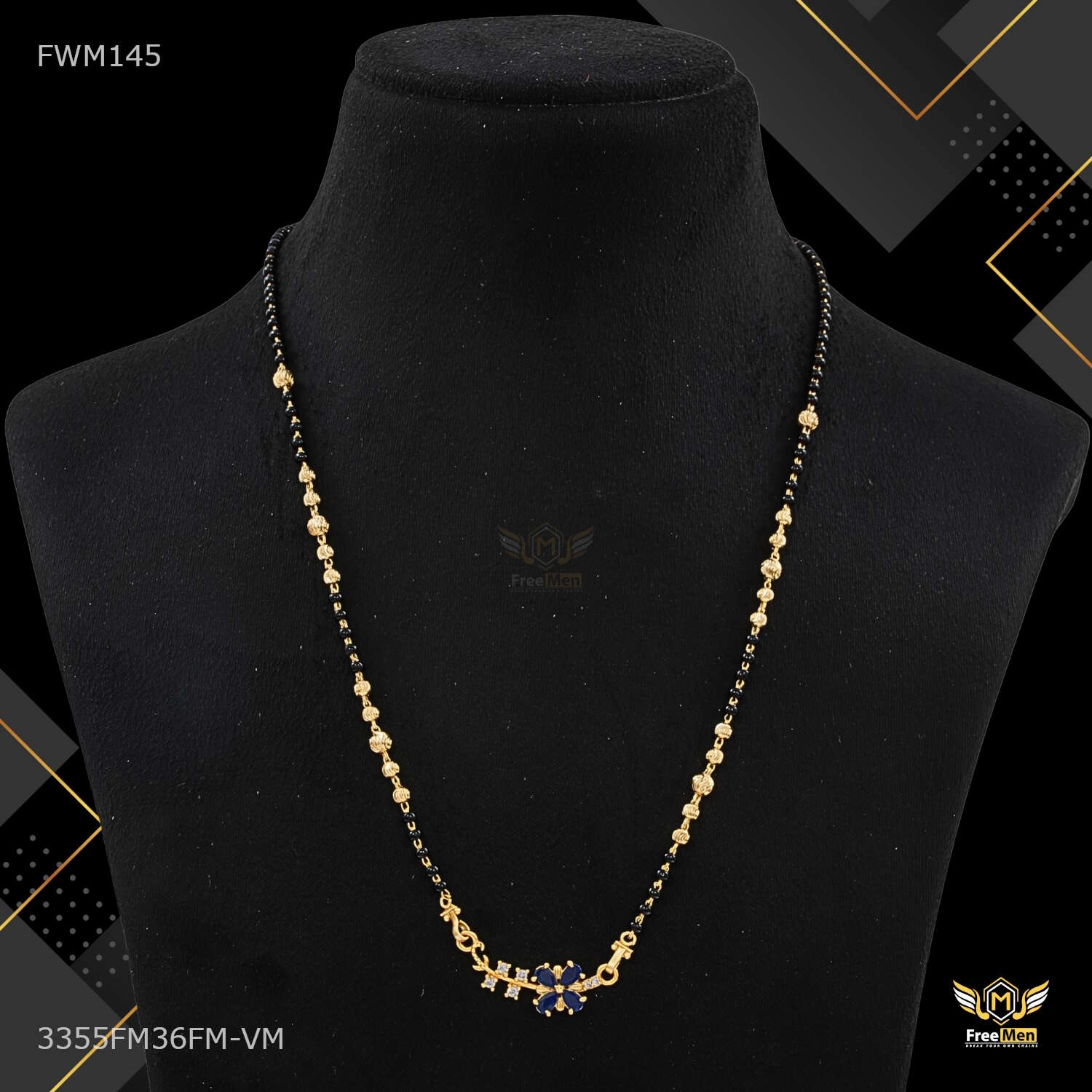 Silhouette Focus Bold Spark One Line Mini Blue Flower Golden Mangalsutra for women - FWM145