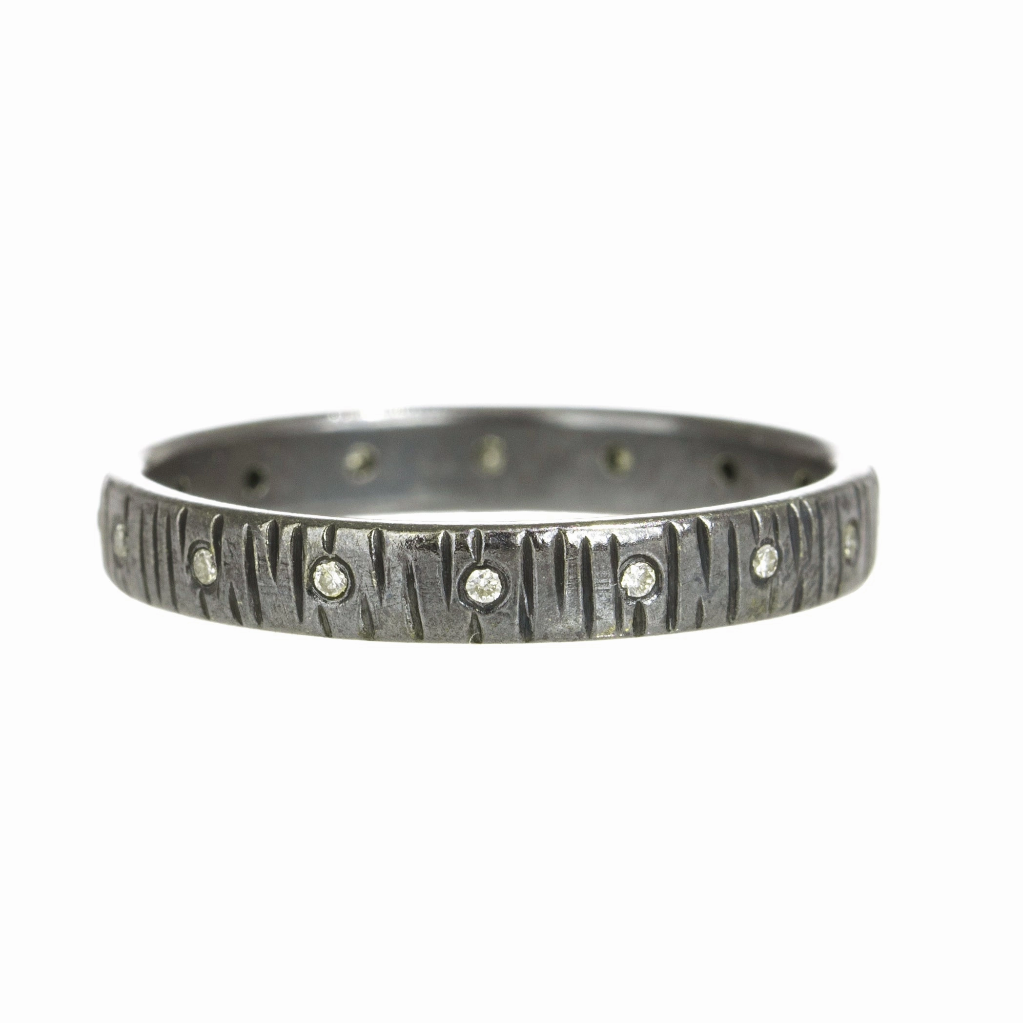 Timeless Layer Oxidized Aspen Wedding Band - Oxidized Silver   VS Diamonds