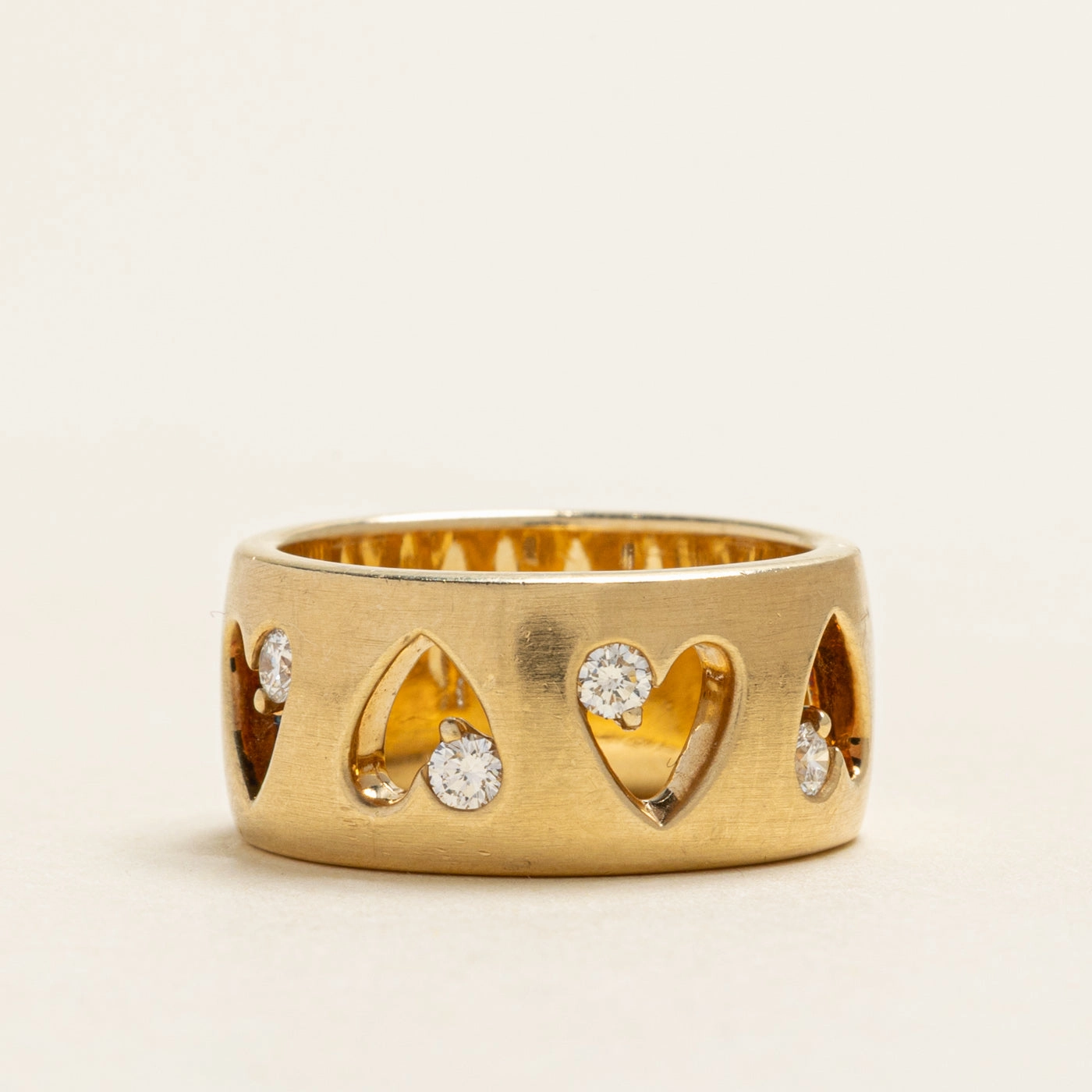 Elegant Occasion Fine Detailing Diamond Heart Cut Out Cigar Band | 0.20ctw | 9.60mm | SZ 6.5
