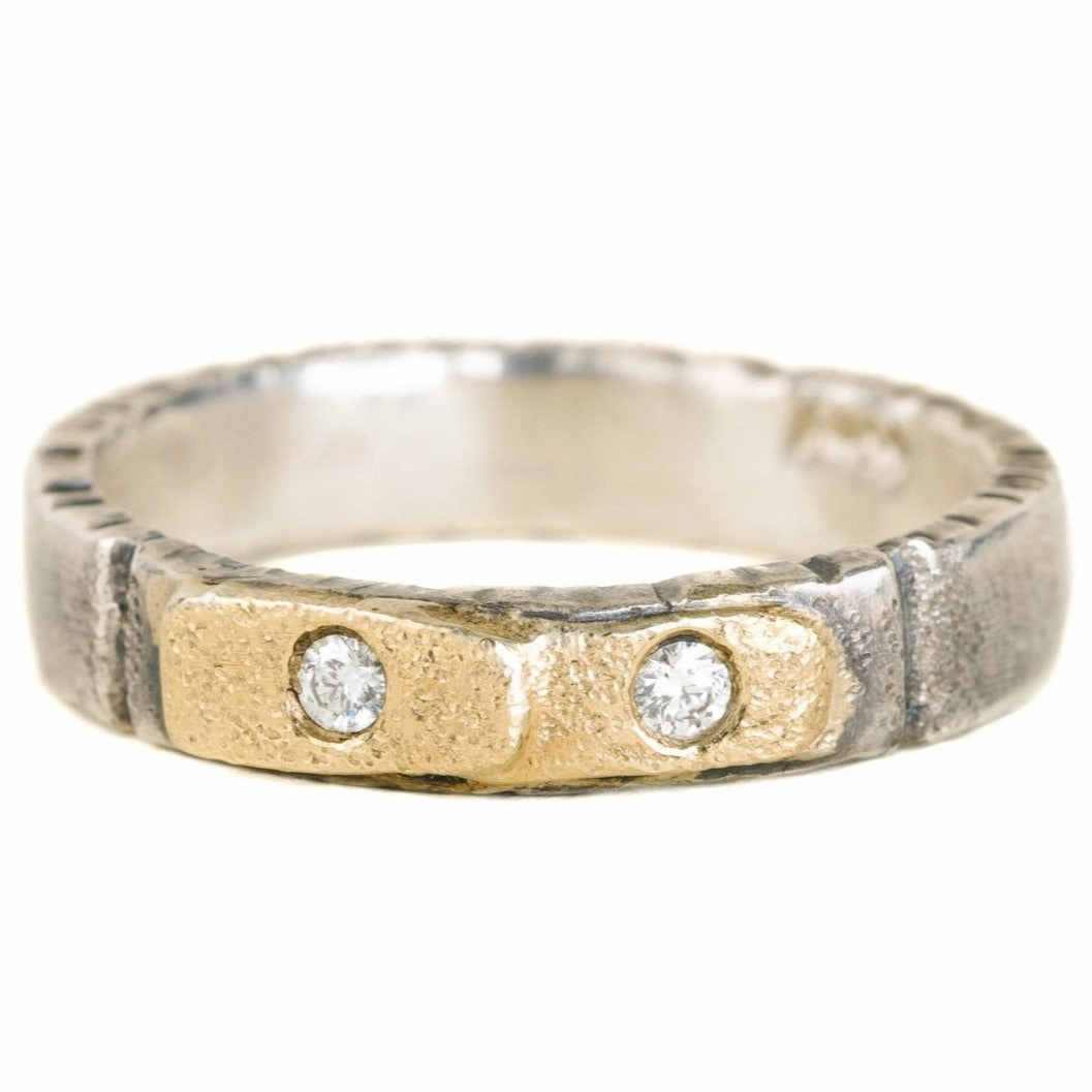 Double Tab Band - 18ky Gold, Silver   Reclaimed Diamonds urban vibe Glow Mode