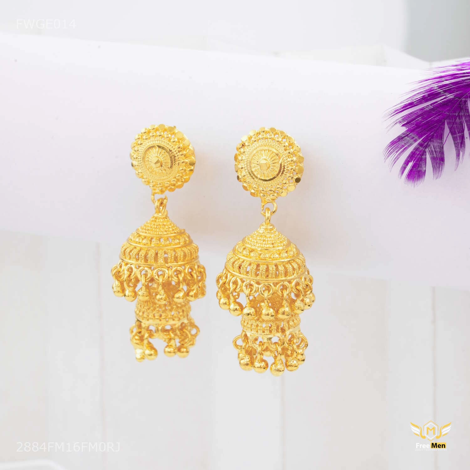 Dual Step Lining Net Jhumka gold plated Earring - FWGE014 Vibrant Jewelry Design Fashion Essential