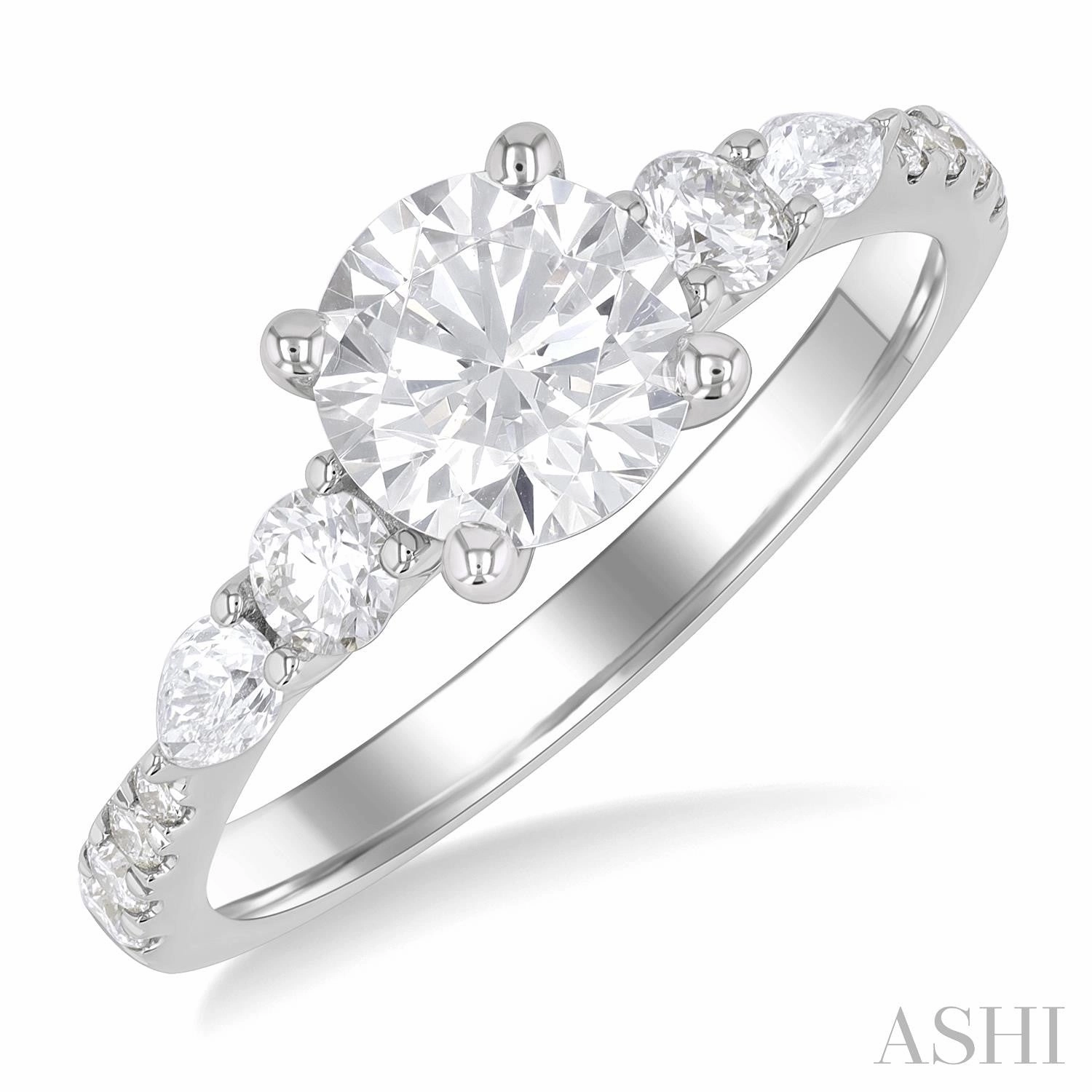 HighEnd Product Wonderful Statement Round & Pear Shape Accent Semi-Mount Engagement Ring
