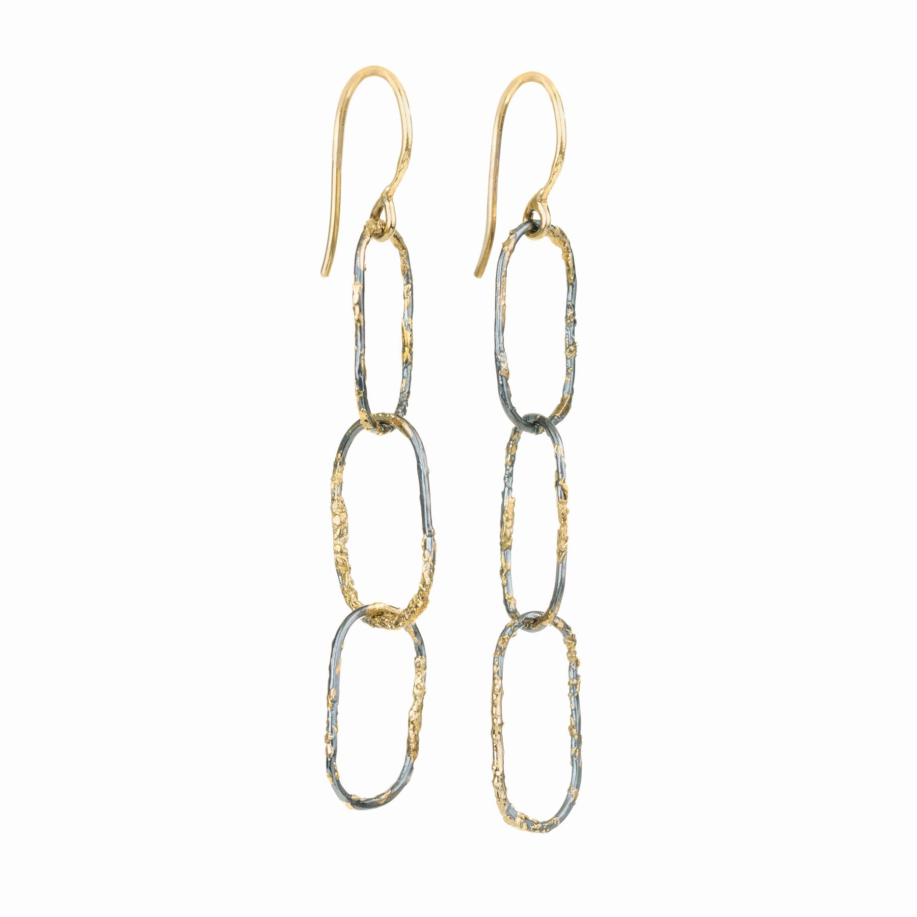 Dusted Chain Link Earrings - 22k/18k Gold   Oxidized Silver Timeless Feature Graceful Mood