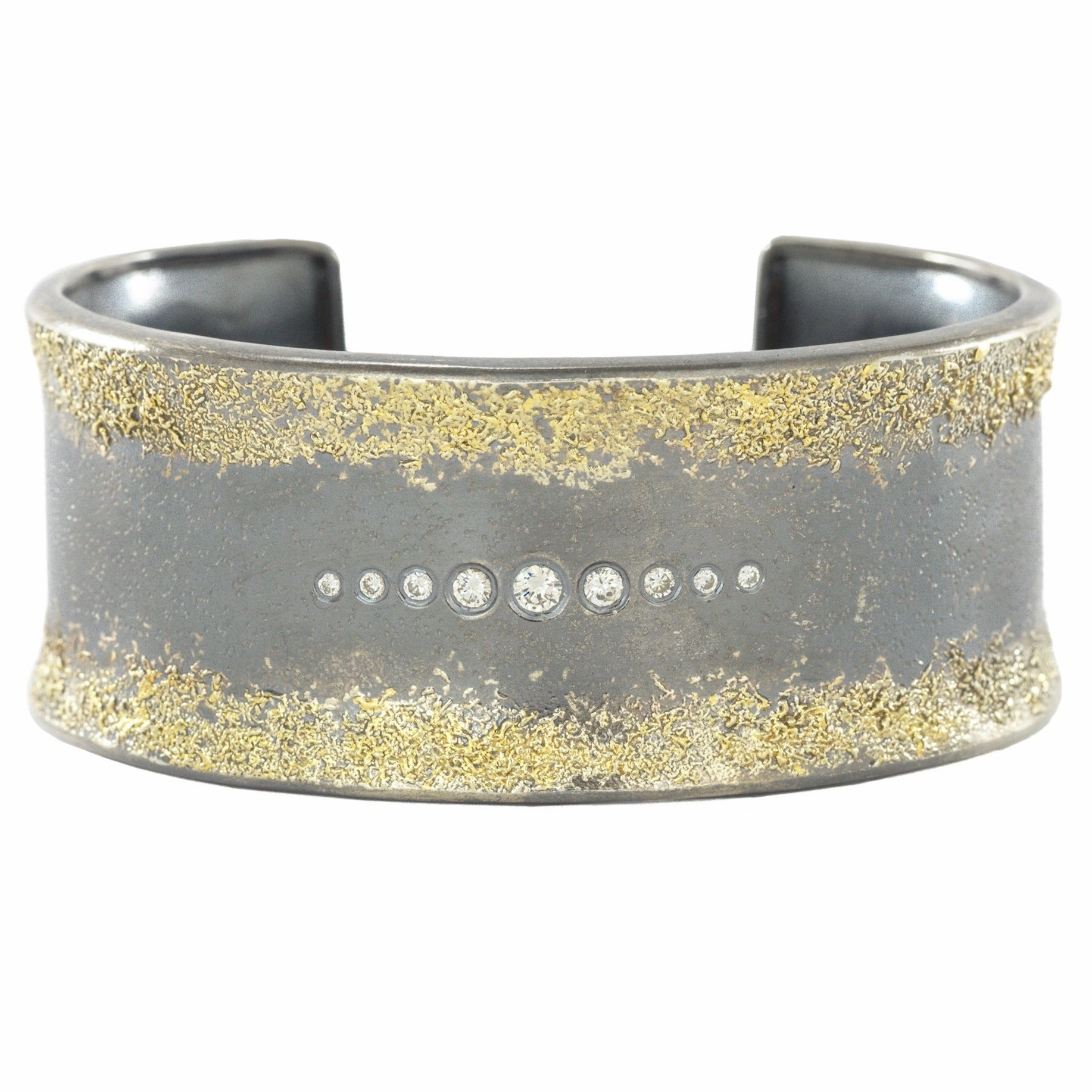Dusted Horizon Cuff- 22k Gold, Oxidized Silver   VS Diamonds Delicate Fit