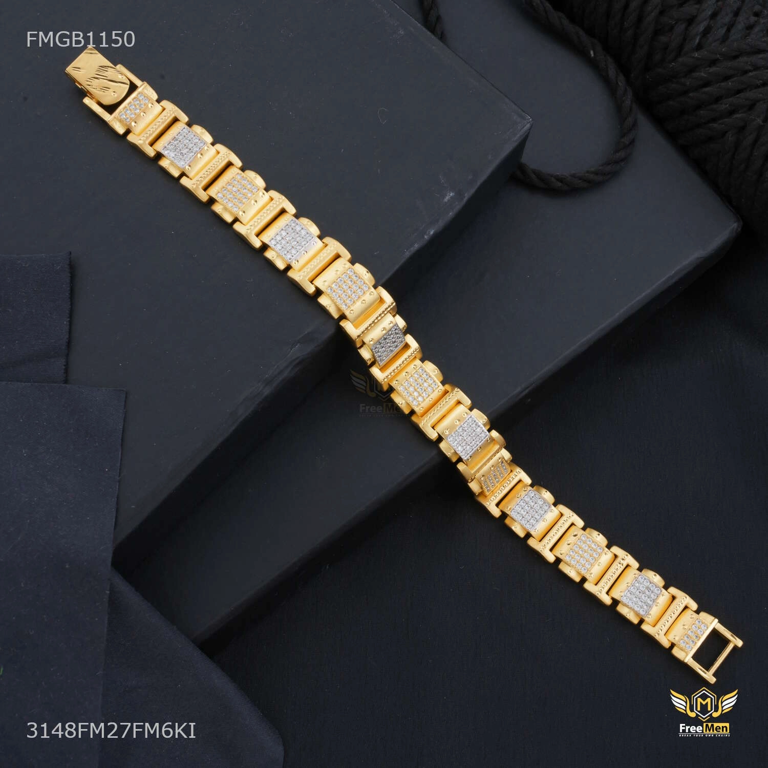 Designer C cut AD Box Gold Plated Bracelet  for Men - FMGB366 Radiant Jewelry Look
