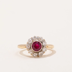 Glamorous Finish Edwardian Synthetic Ruby & Old Cut Diamond Ring | 0.70ct, 0.67ctw | SZ 5.75 |