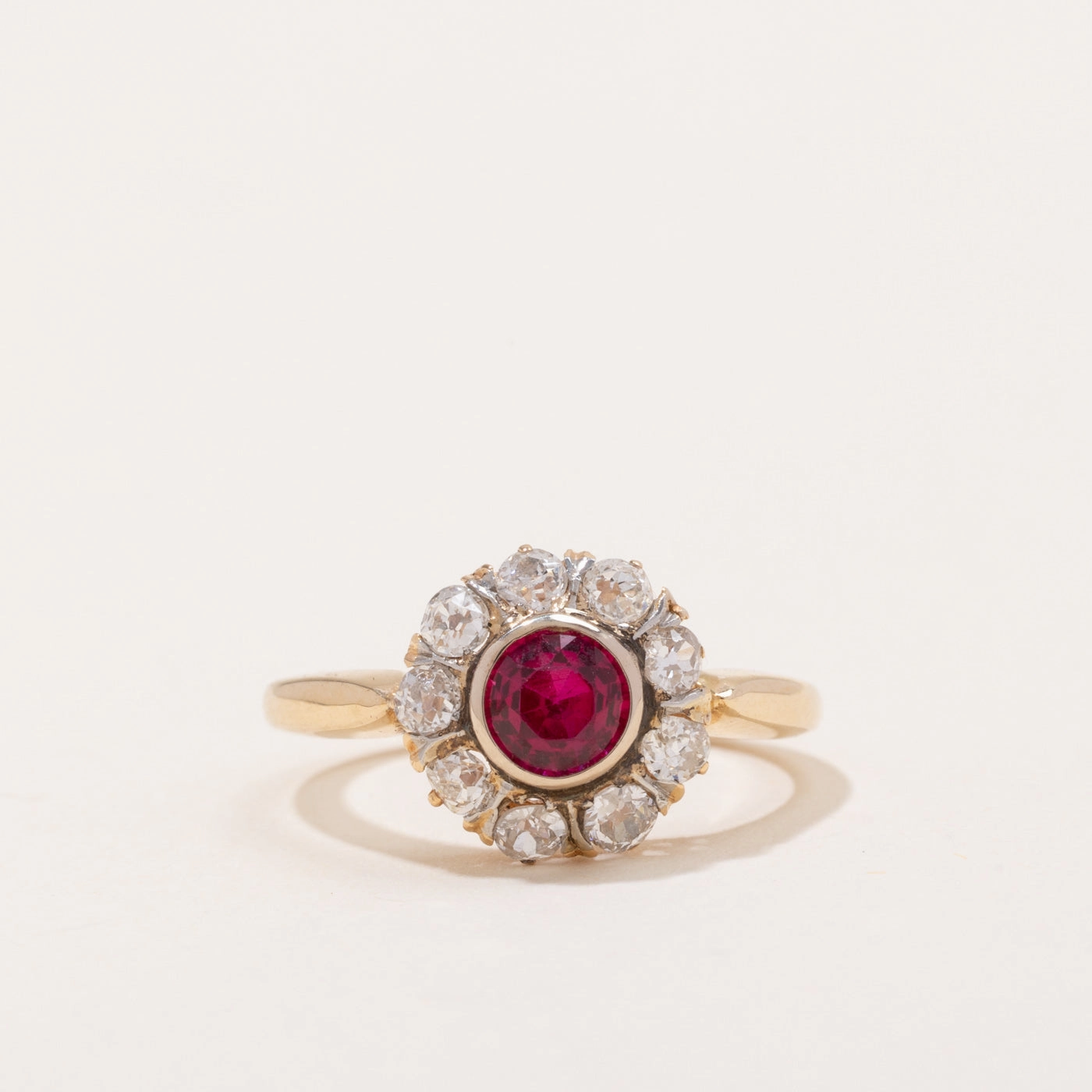 Glamorous Finish Edwardian Synthetic Ruby & Old Cut Diamond Ring | 0.70ct, 0.67ctw | SZ 5.75 |
