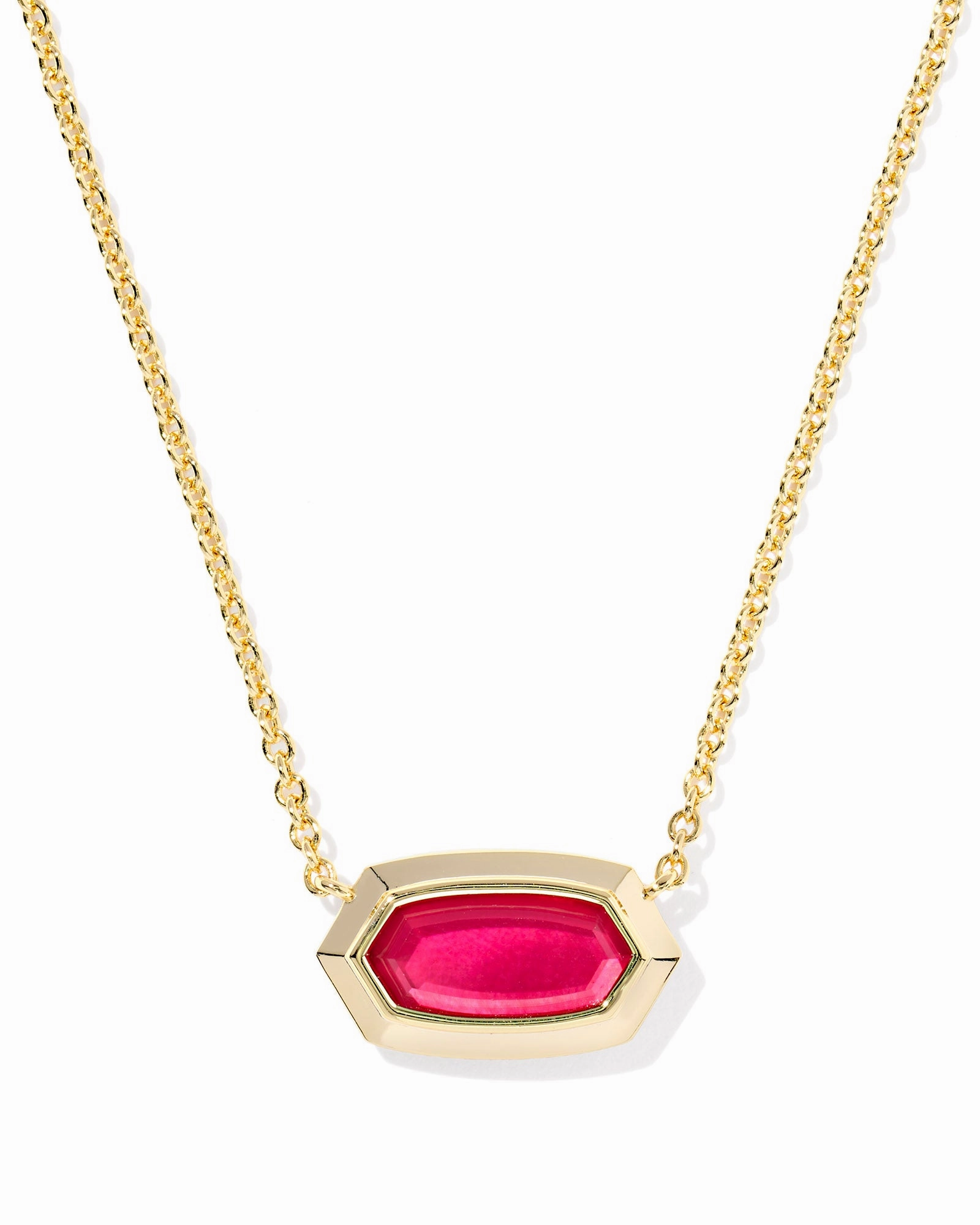 Kendra Scott Elisa Bezel Gold Short Pendant Necklace in Carmine Red Illusion Model Ready