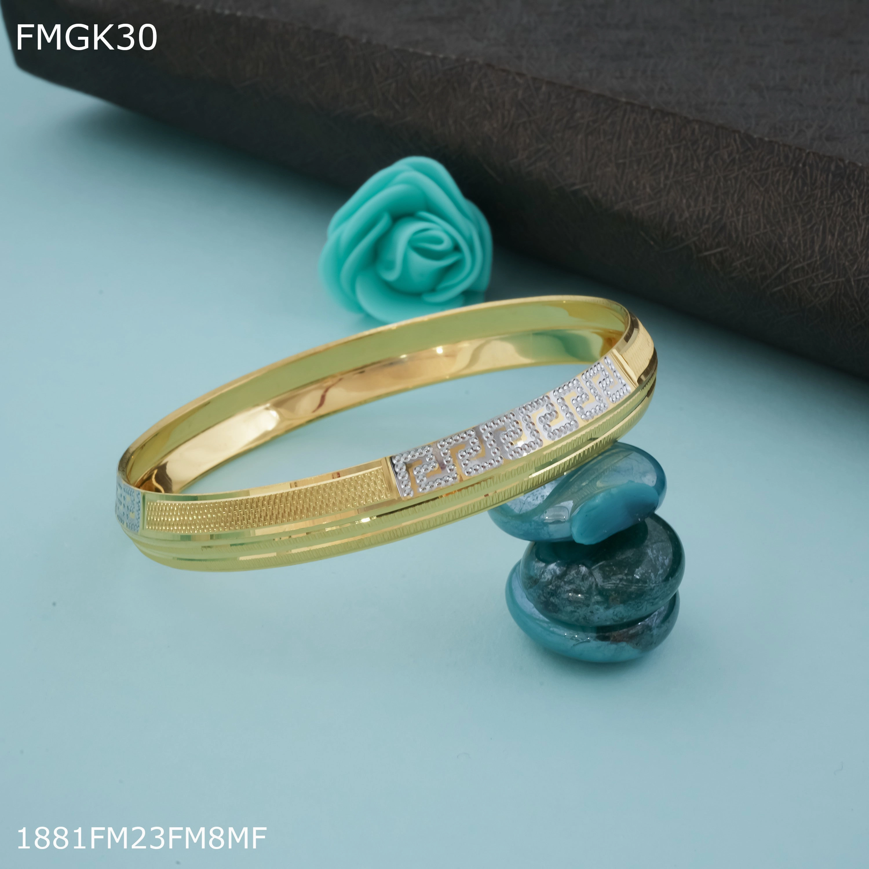 Freemen Rhodiam Pamjabi gold plated Kada  - FMGK30 Formal Fashion Glamorous touch