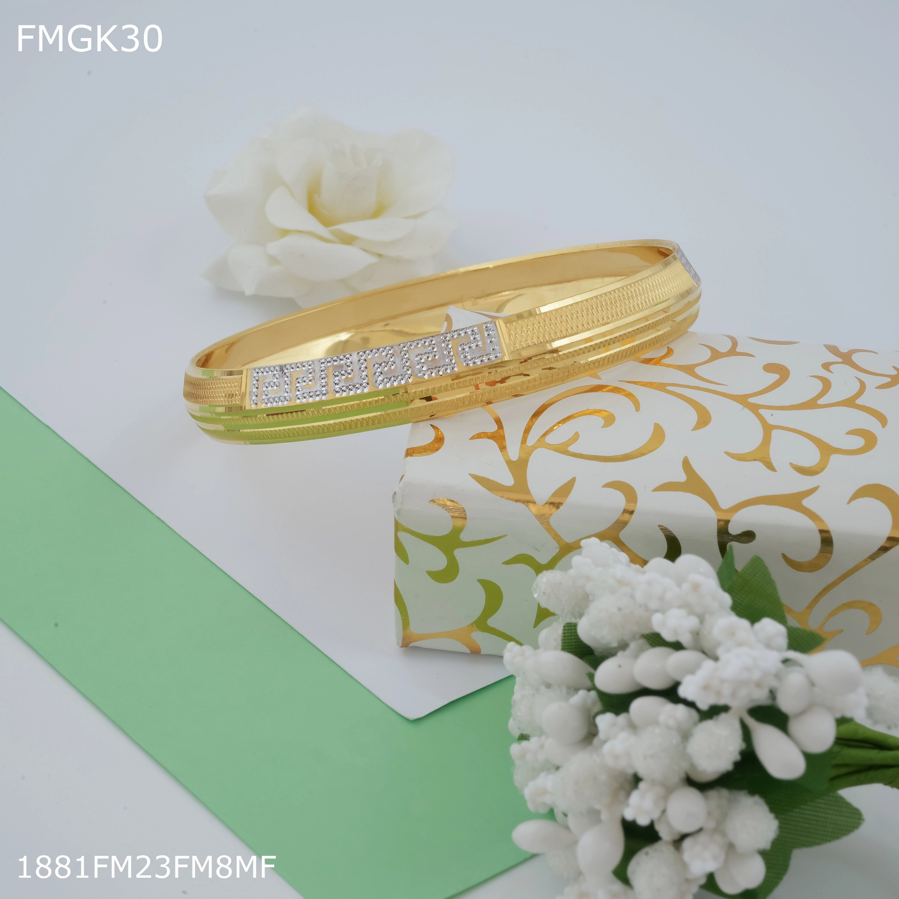 Freemen Rhodiam Pamjabi gold plated Kada  - FMGK30 True Shine