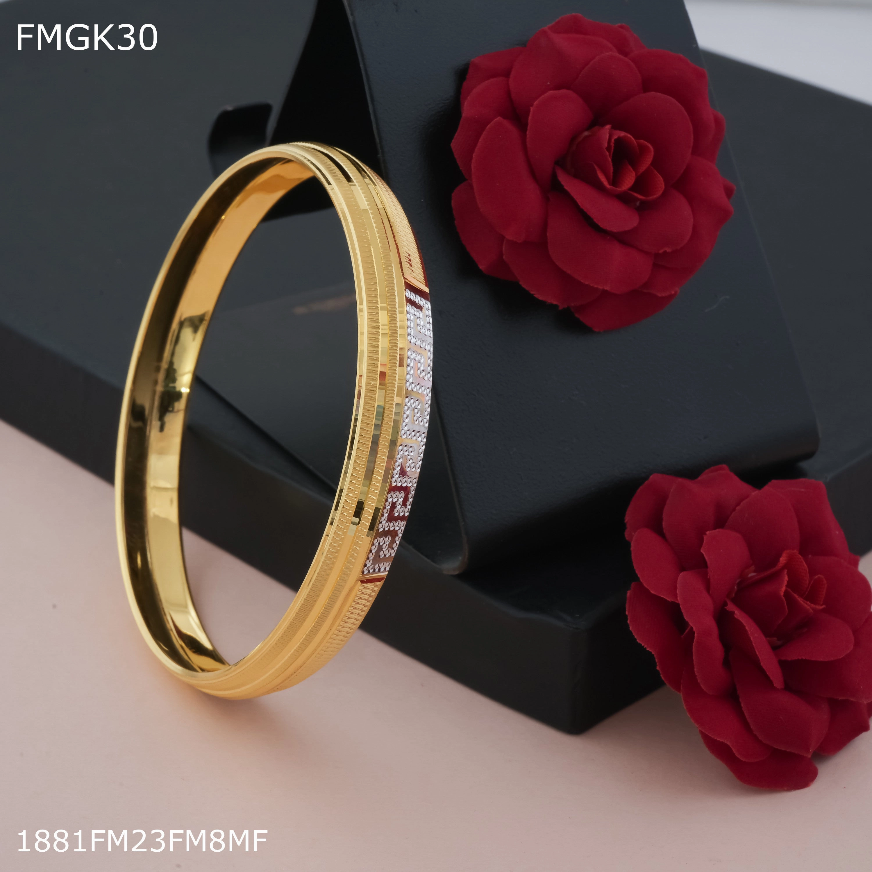 Freemen Rhodiam Pamjabi gold plated Kada  - FMGK30 Luxury Impression