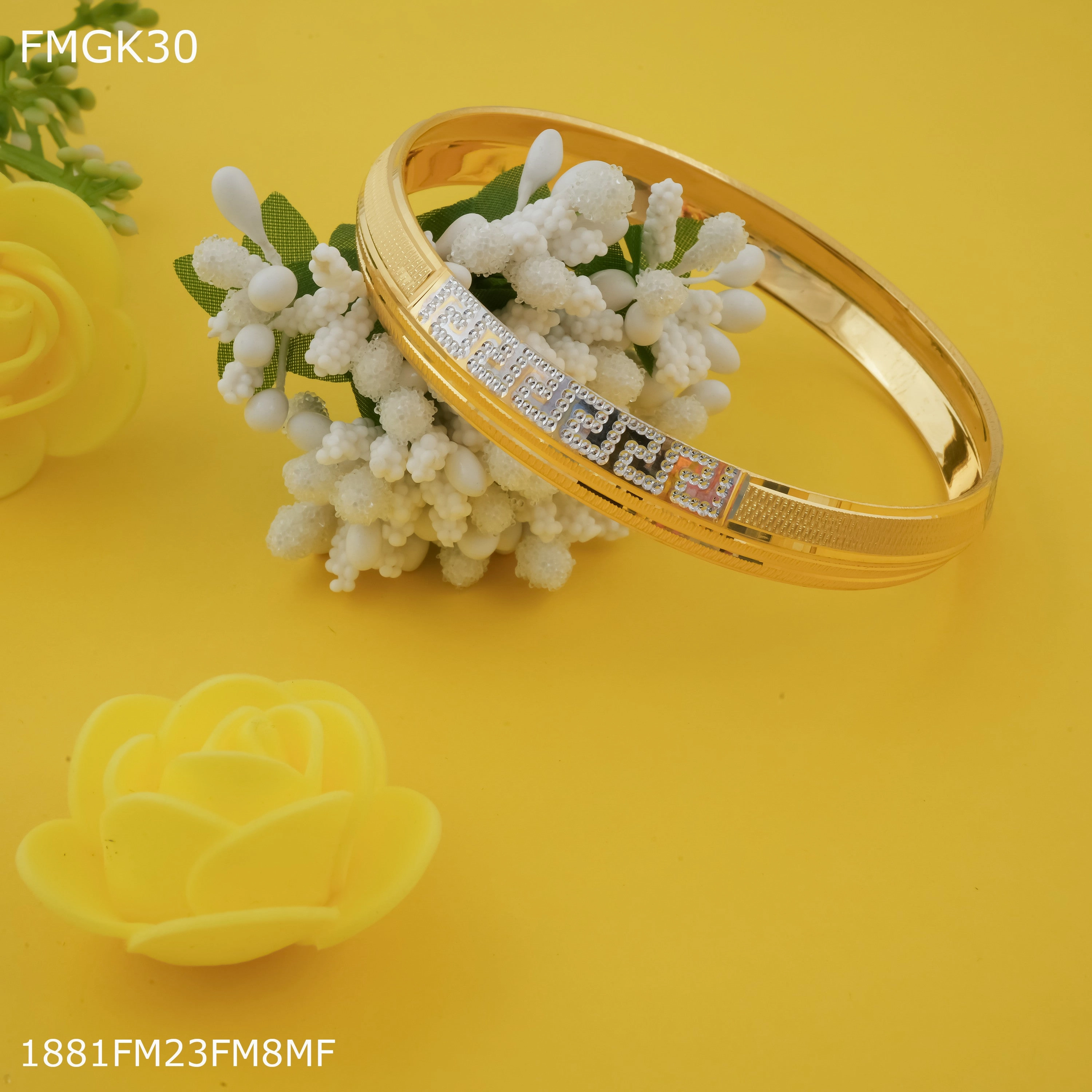 Beauty Fit Artistic Accent Freemen Rhodiam Pamjabi gold plated Kada  - FMGK30