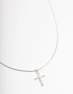 Opulent Detail Fashion Look Silver Plated Cross Box Chain Necklace