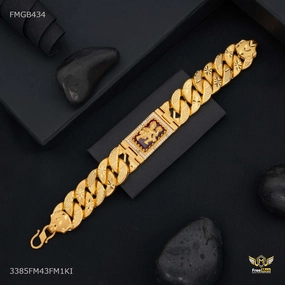 Hanuman Ji with Red AD Box Pokel Gold Plated Bracelet  for Men - FMGB434 Unique Radiance Minimalist Charm