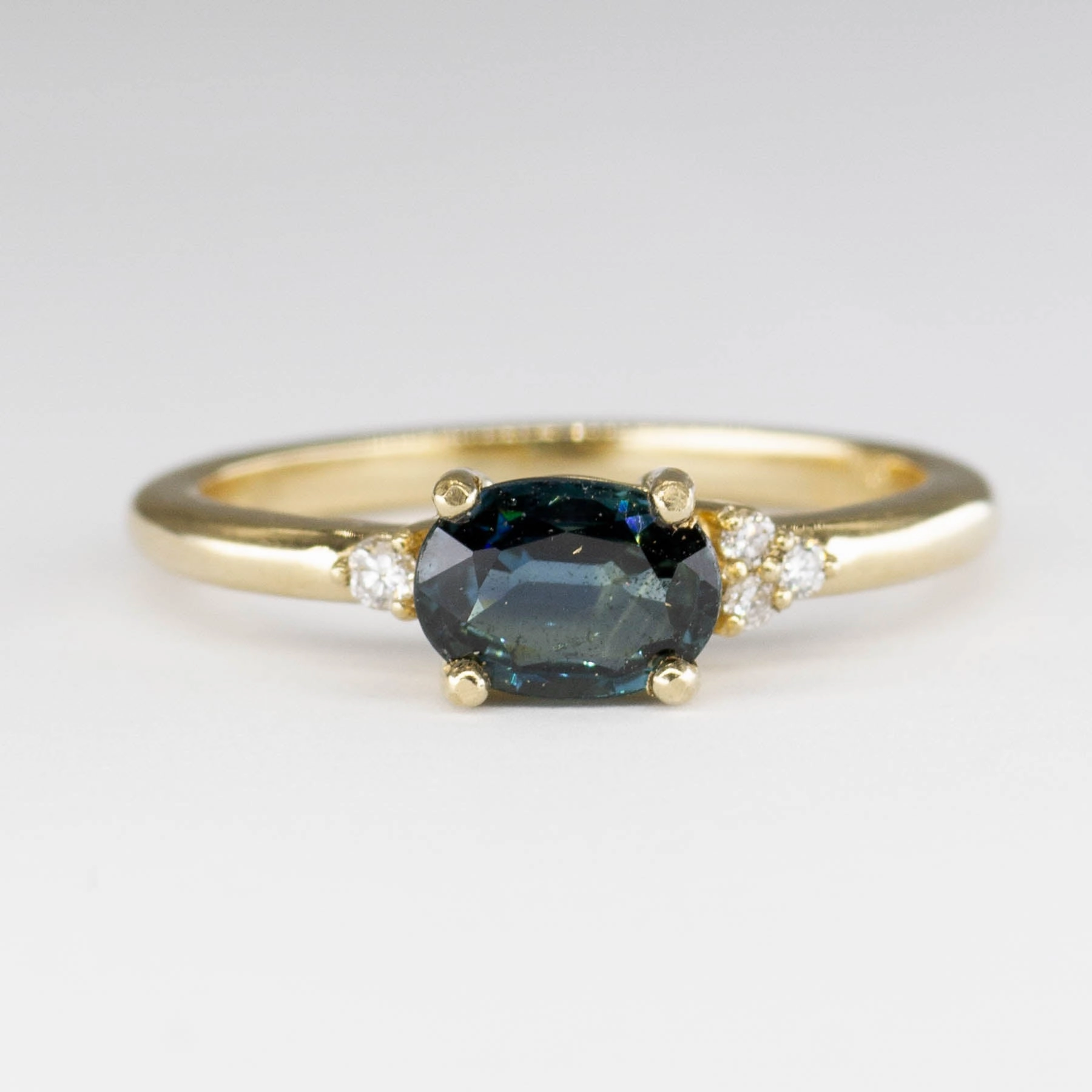 Graceful Lines Shiny Gifts '100 Ways' East West Teal Sapphire and Diamond Ring | 1.01ct | SZ 7 |