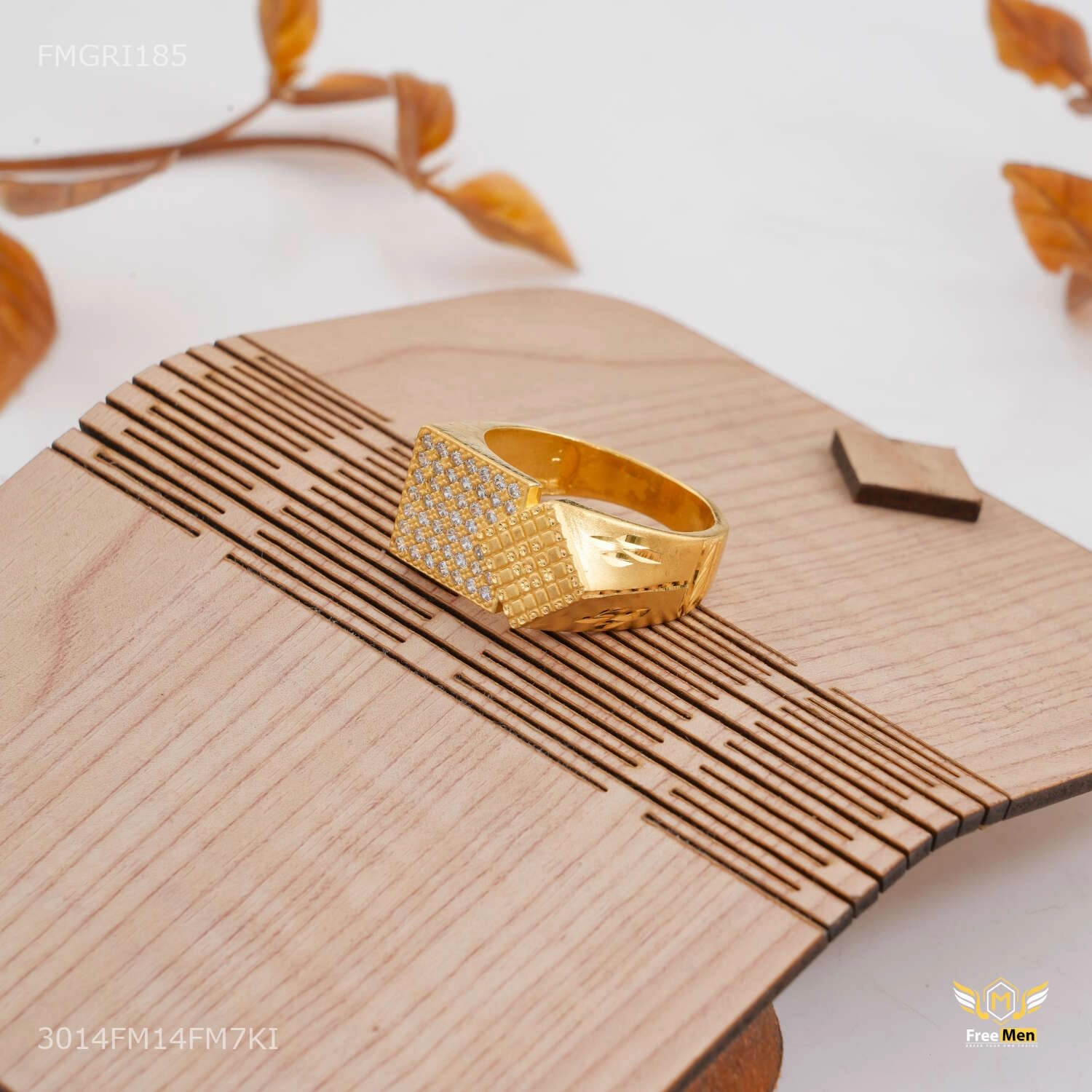 Exquisite finish Graceful Finish Dimond Shape with Squar Box AD Gold plated ring design for men - FMGRI185