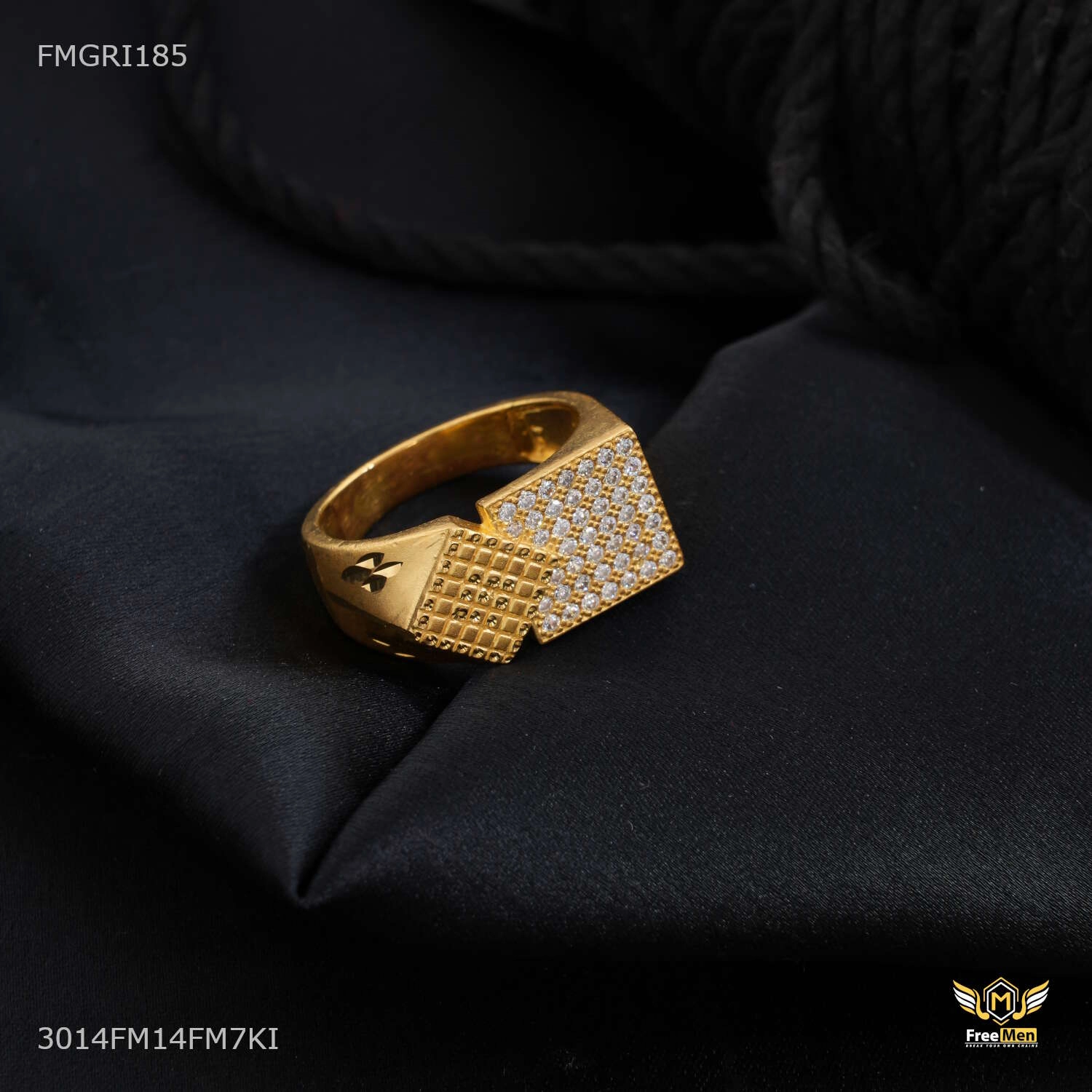 Vibrant Jewelry Craftwork Everyday Match Dimond Shape with Squar Box AD Gold plated ring design for men - FMGRI185