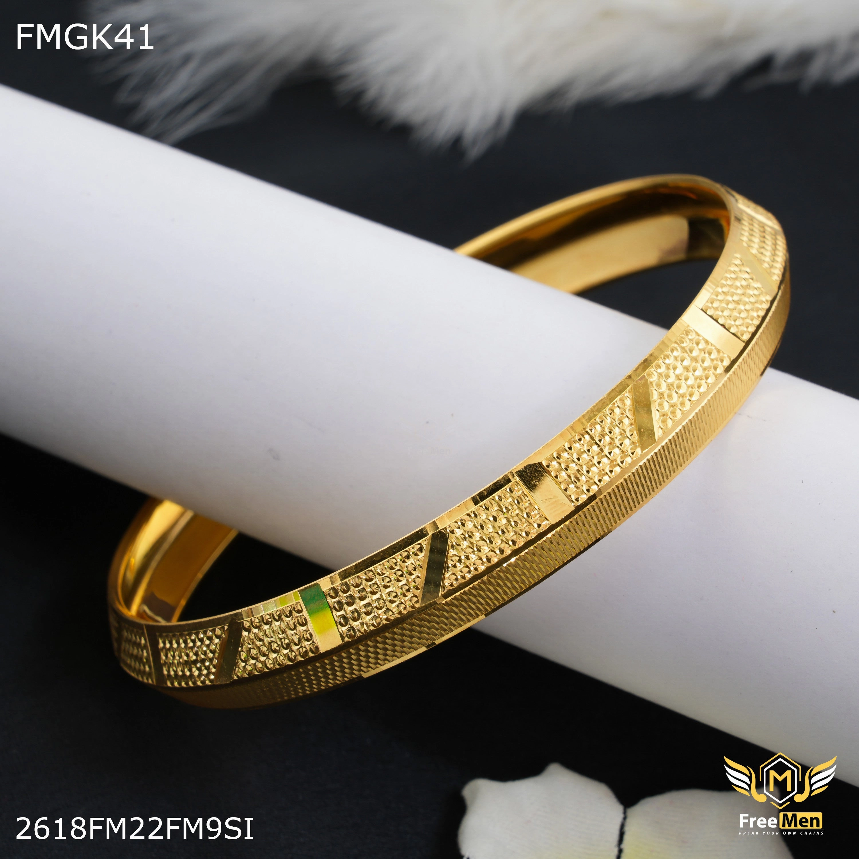 FreeMen Cross Lining gold plated kada for Men FMGK41 Formal Layer Glamorous Design