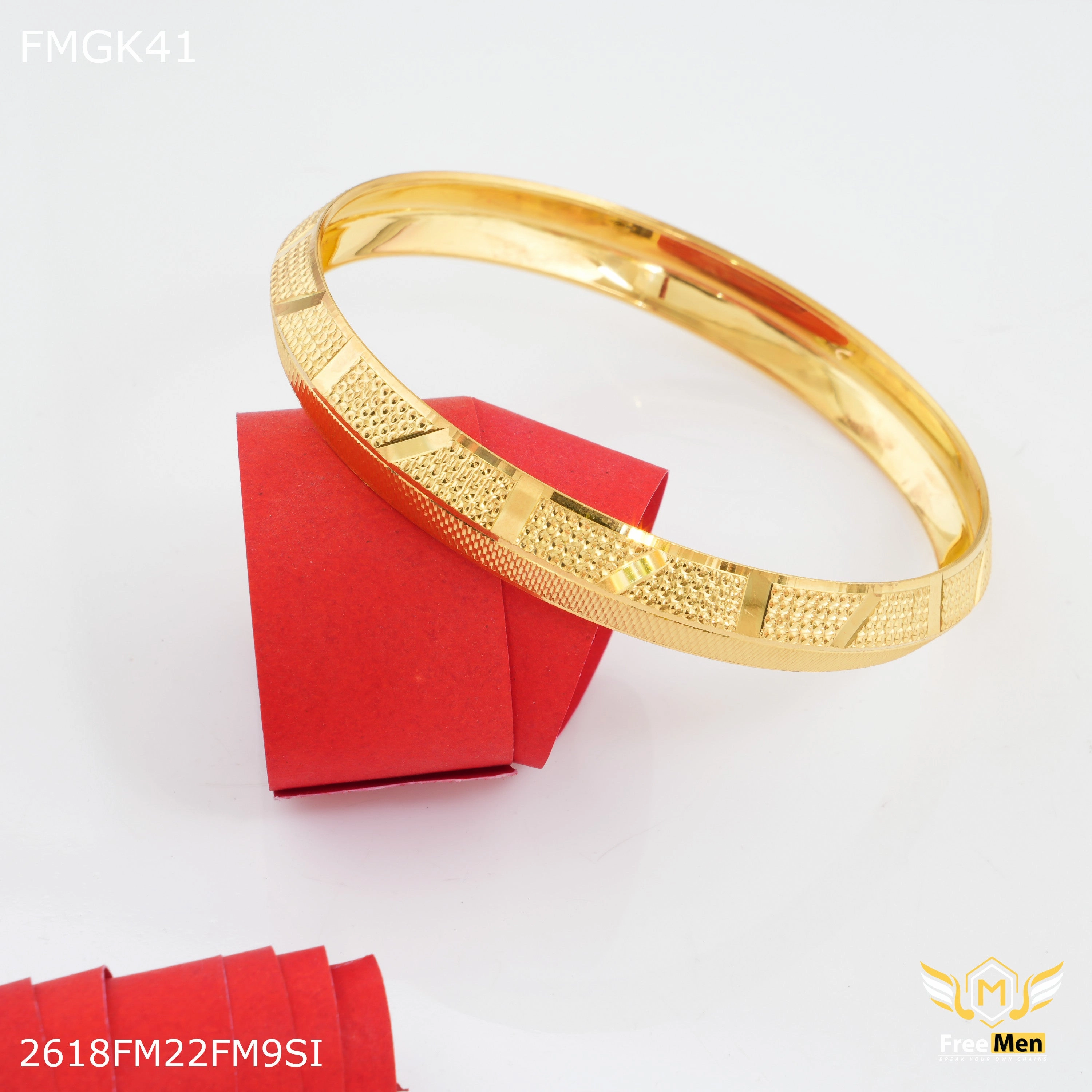 FreeMen Cross Lining gold plated kada for Men FMGK41 Polished Sparkle