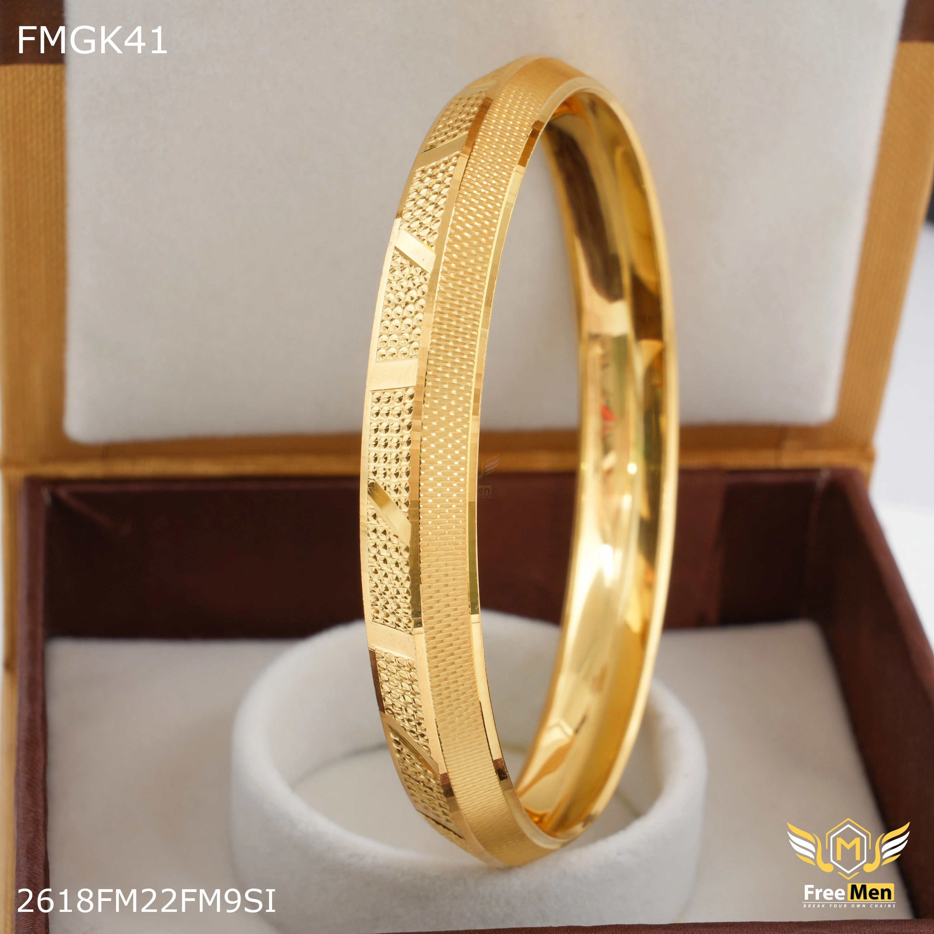 FreeMen Cross Lining gold plated kada for Men FMGK41 Distinctive Craft